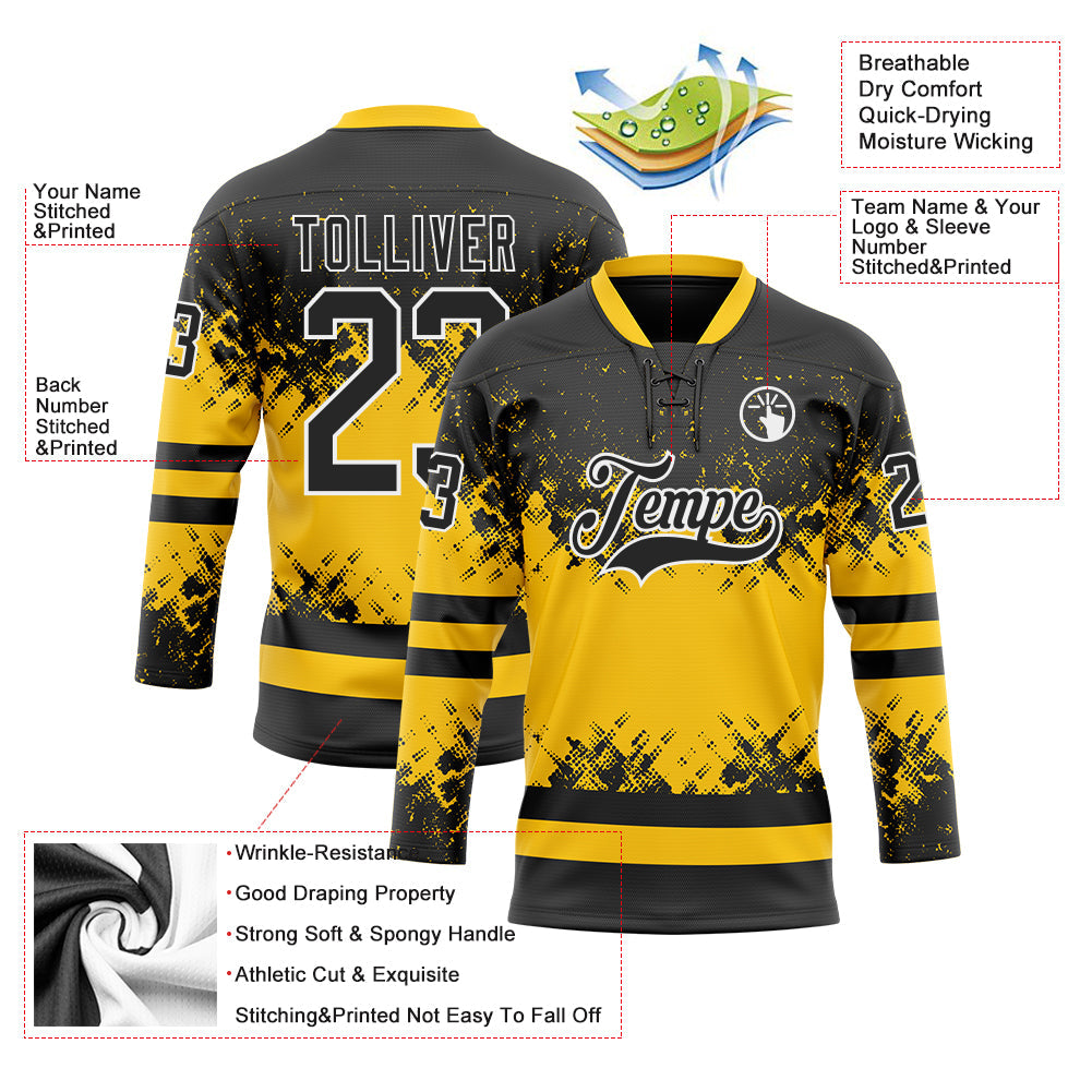 Custom Hockey Jersey - Black Yellow-White Abstract Splatter product image 5