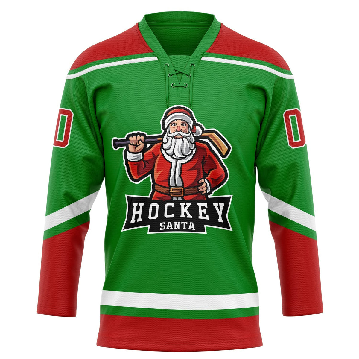 Custom Hockey Jersey - Grass Green Red-White Christmas product image 2