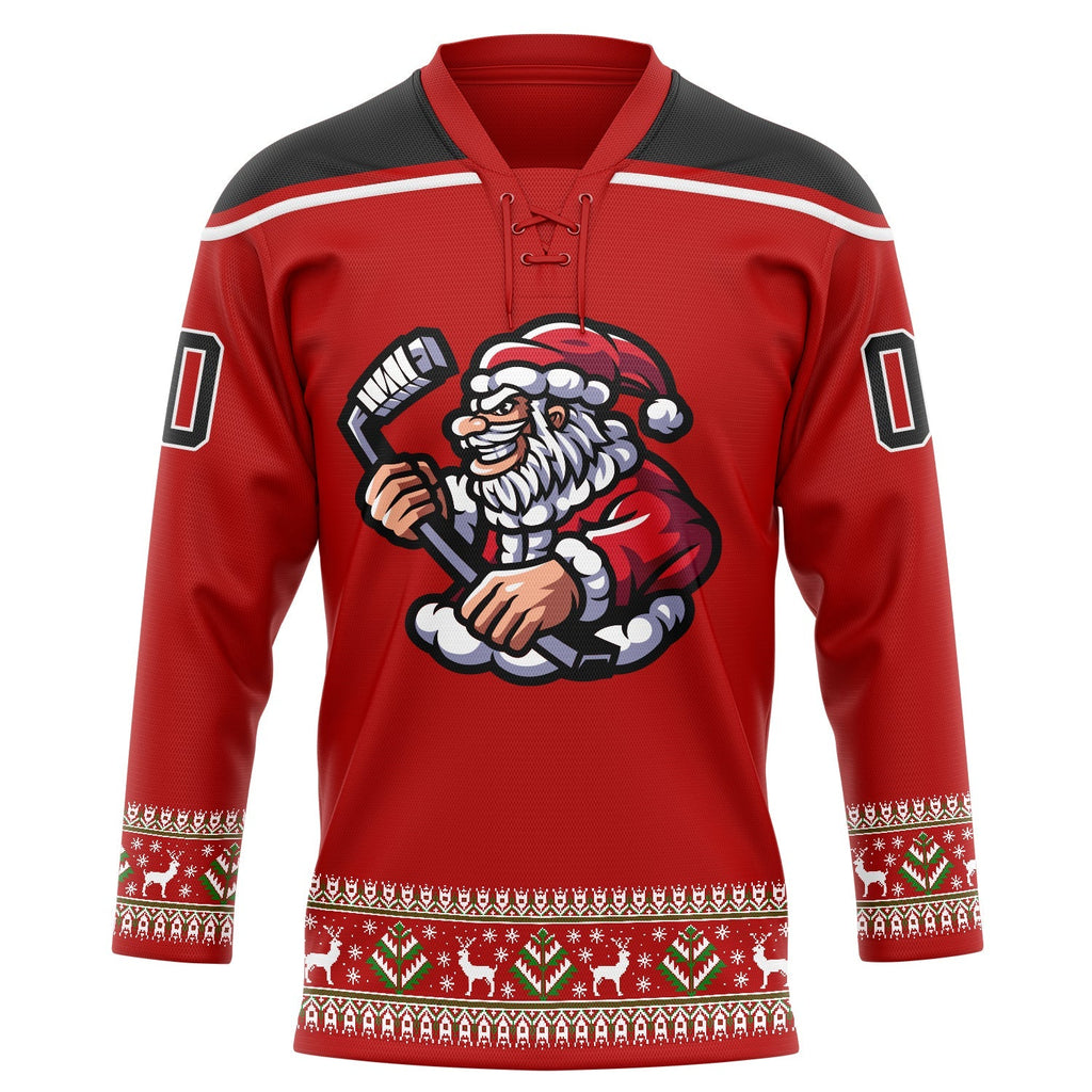 Custom Hockey Jersey - Red Black-White Christmas Santa product image 2