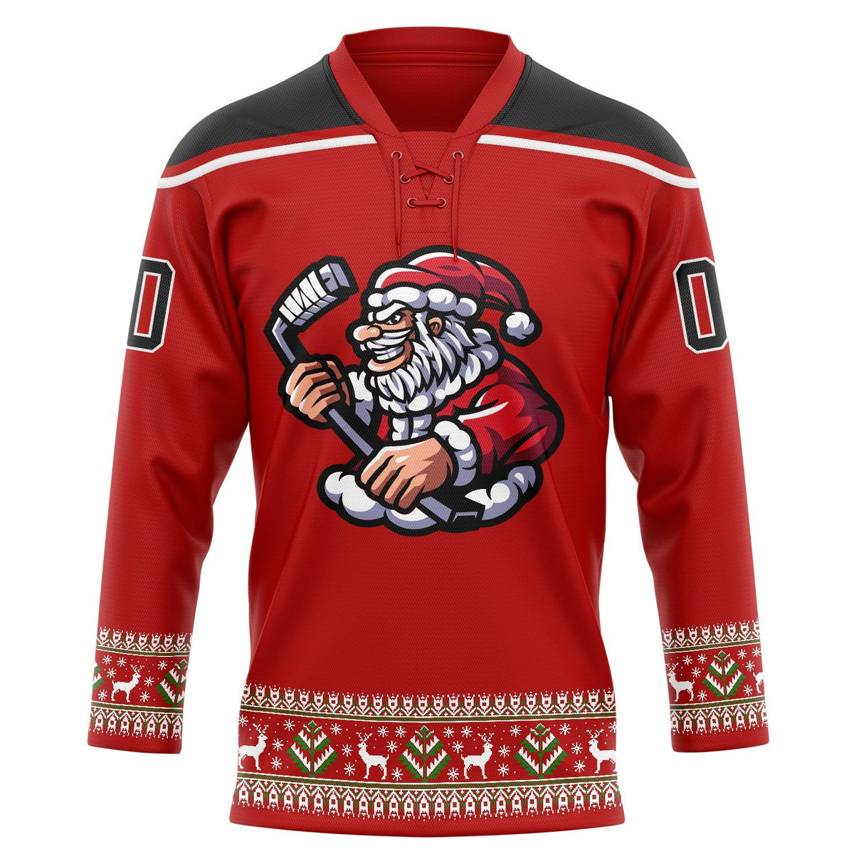 Custom Hockey Jersey - Red Black-White Christmas Santa product image 2