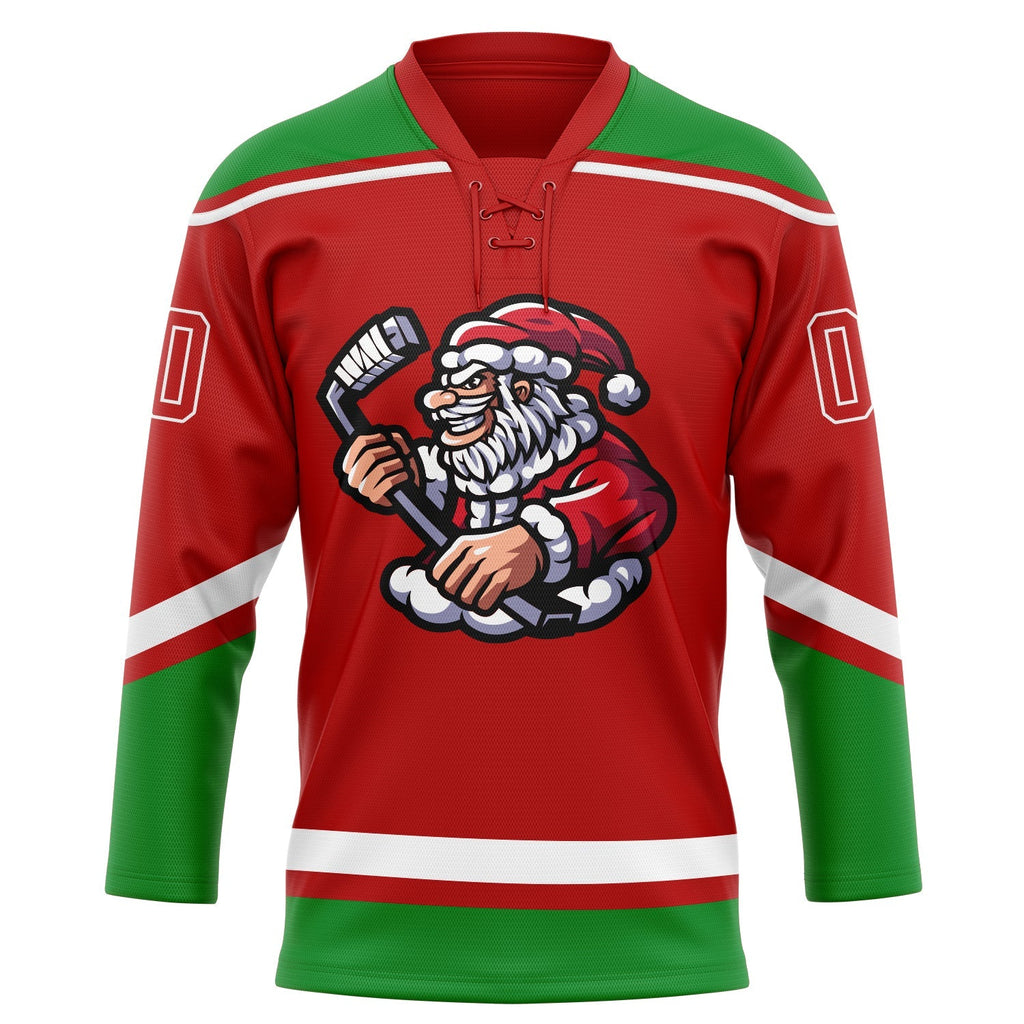 Custom Hockey Jersey - Red Grass Green-White Christmas product image 3