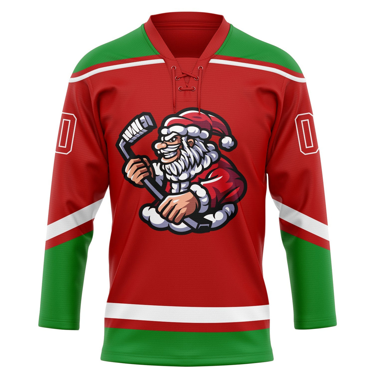 Custom Hockey Jersey - Red Grass Green-White Christmas product image 3
