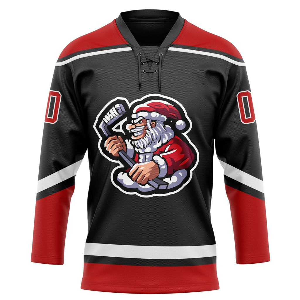 Custom Hockey Jersey - Black Red-White Christmas Santa product image 2