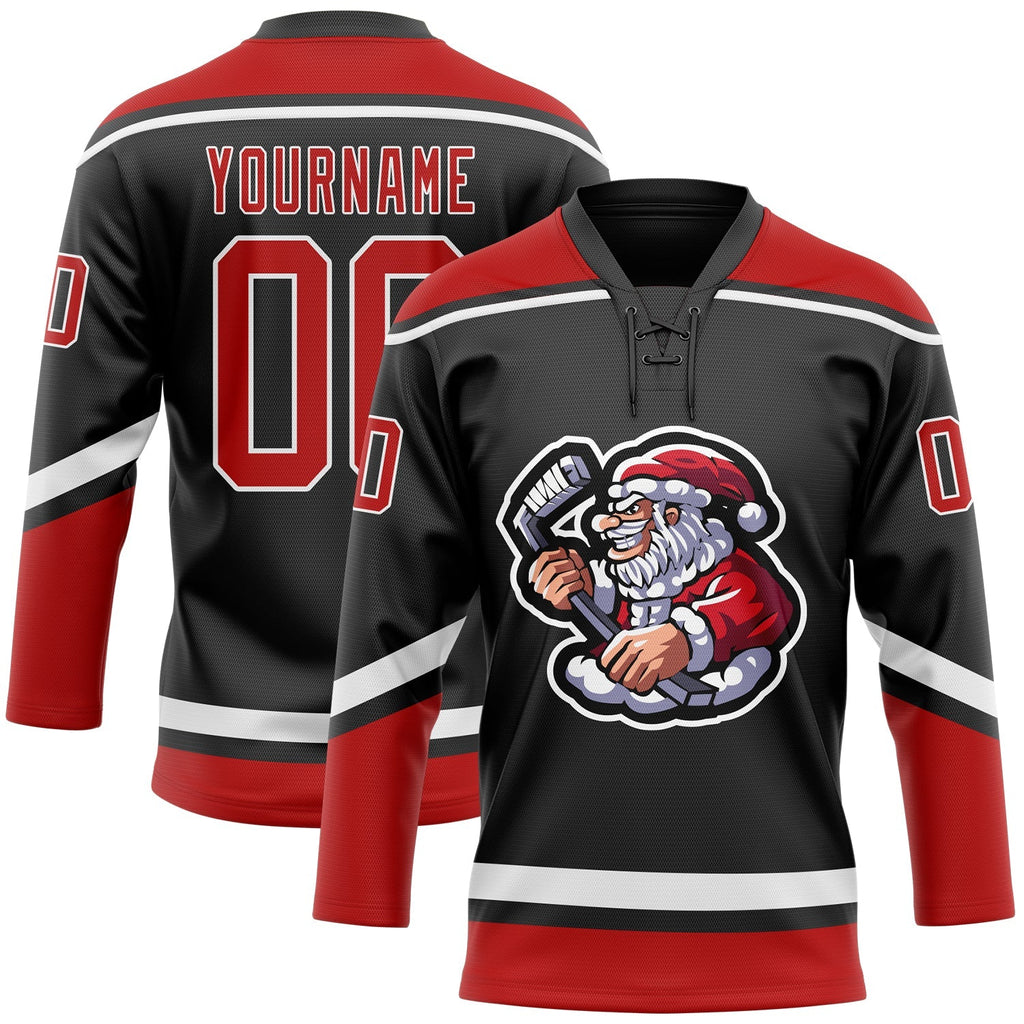 Custom Hockey Jersey - Black Red-White Christmas Santa product image 1