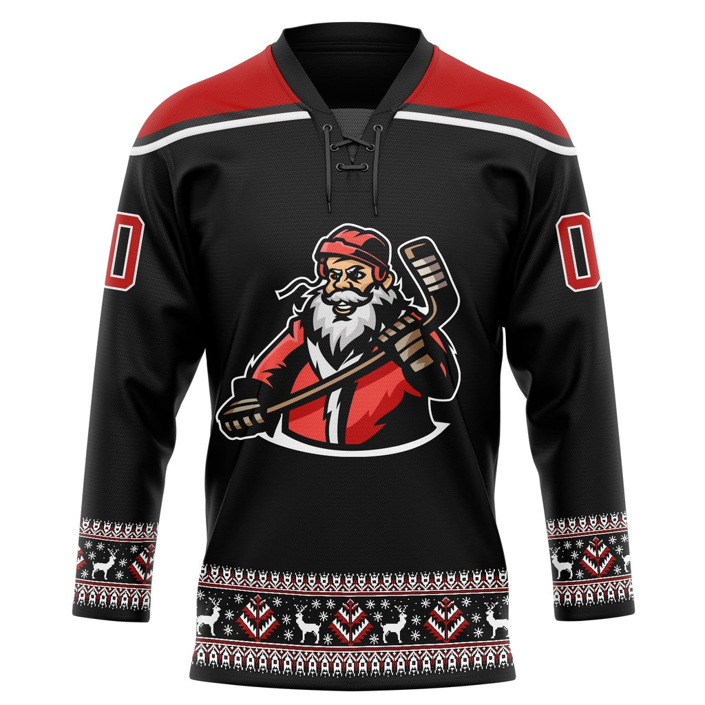 Custom Hockey Jersey - Black Red-White Christmas Santa product image 3