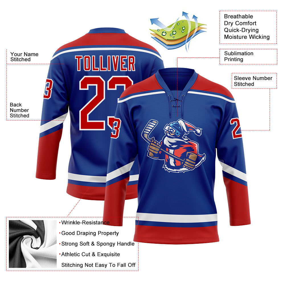 Custom Hockey Jersey - Royal Red-White Christmas Santa product image 3