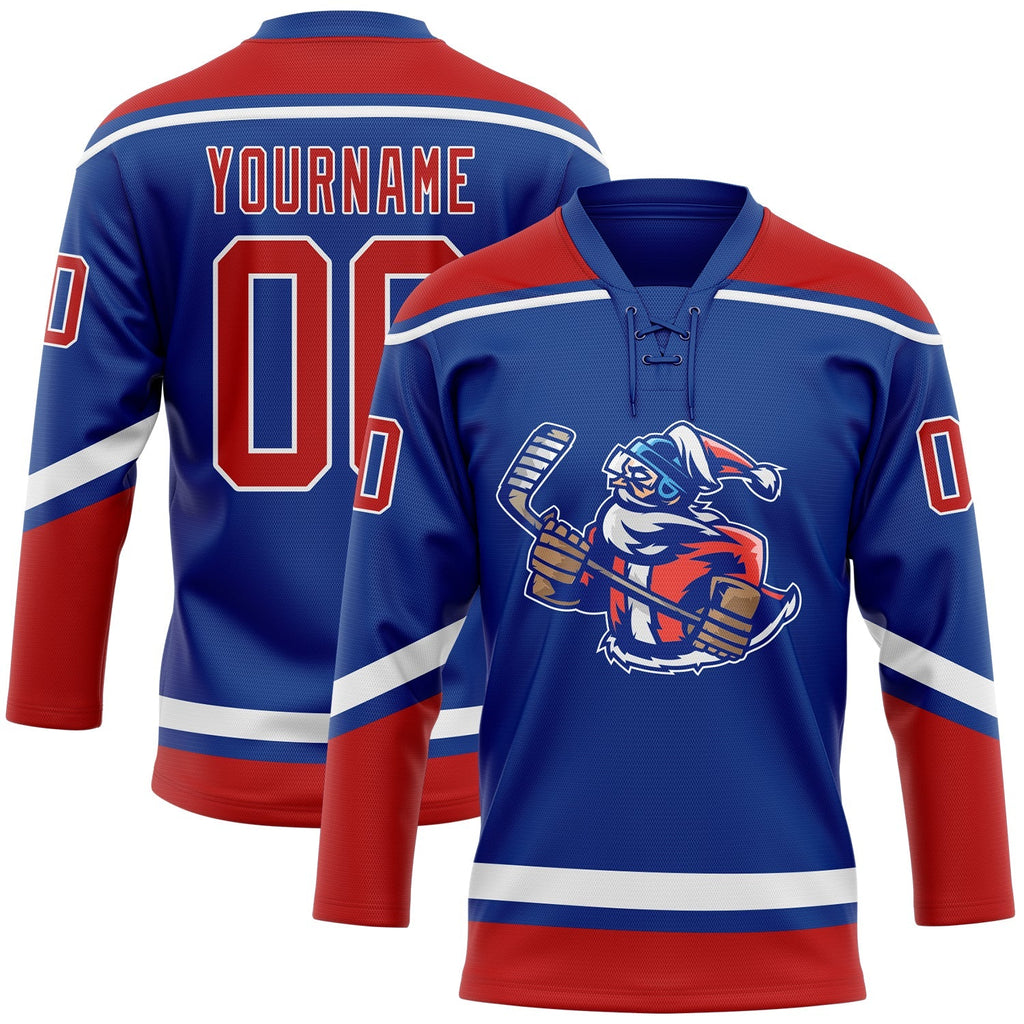 Custom Hockey Jersey - Royal Red-White Christmas Santa product image 1