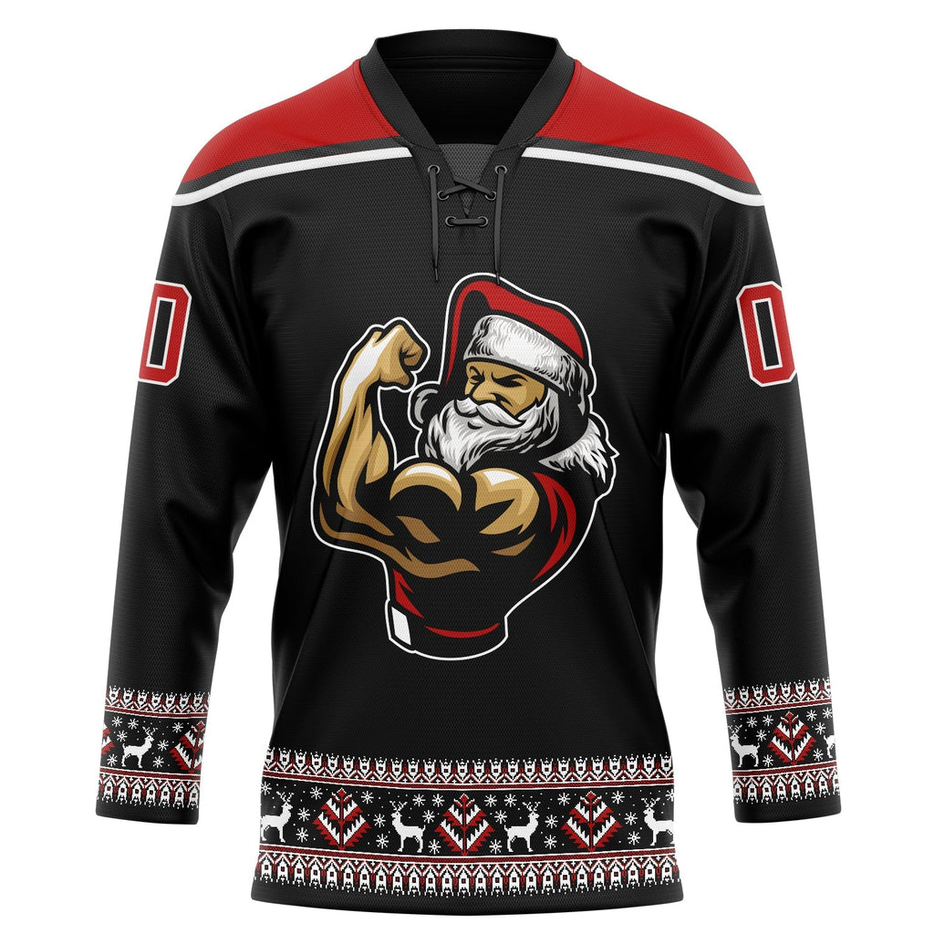 Custom Hockey Jersey - Black Red-White Christmas Santa product image 2