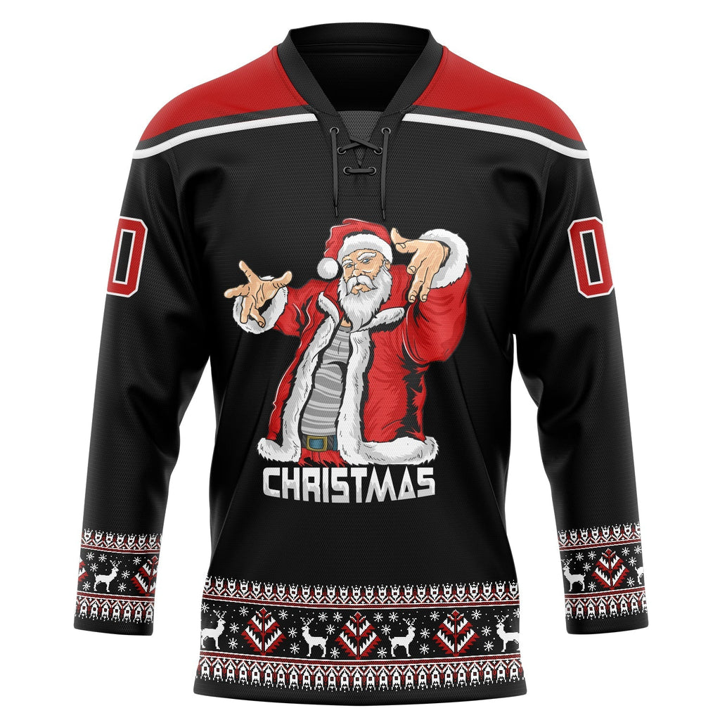 Custom Hockey Jersey - Black Red-White Christmas Santa product image 2