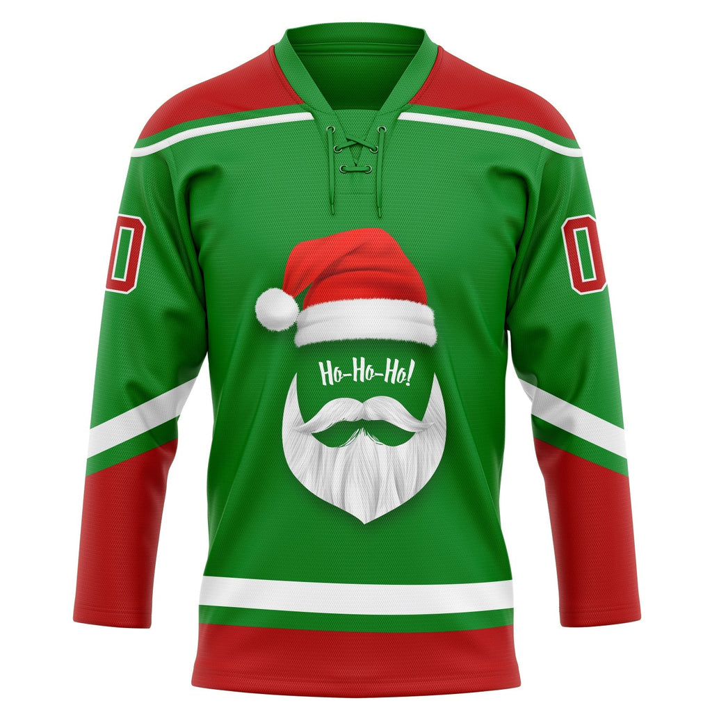 Custom Hockey Jersey - Grass Green Red-White Christmas product image 2