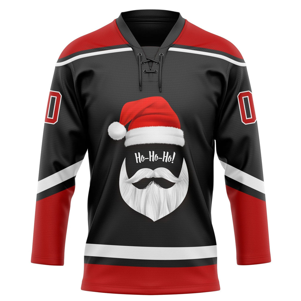 Custom Hockey Jersey - Black Red-White Christmas Santa product image 2