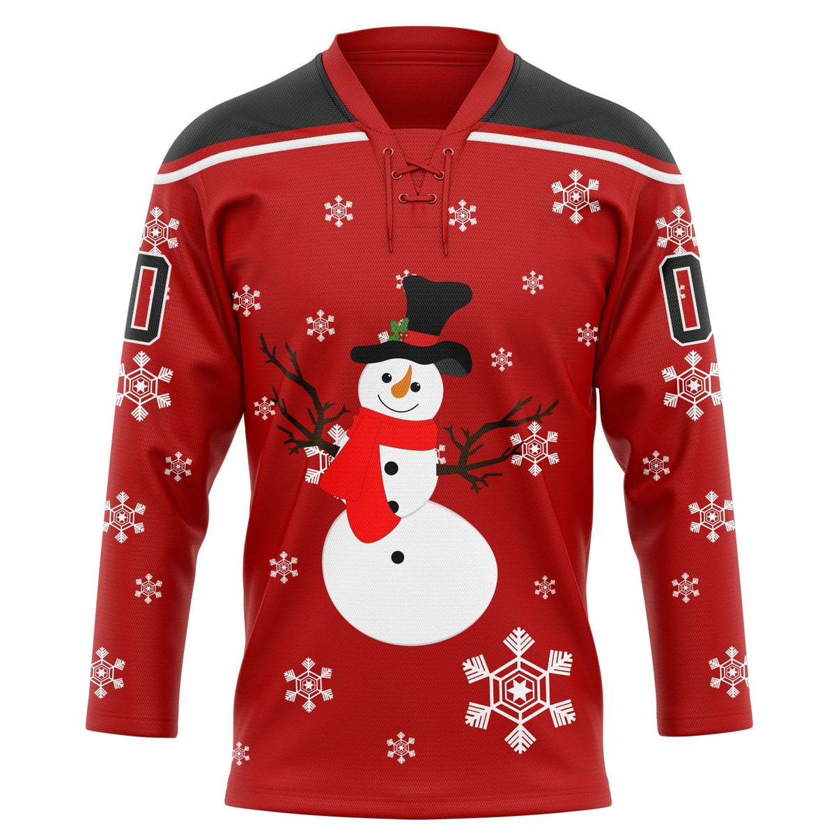 Custom Hockey Jersey - Red Black-White Christmas Snowman 3D product image 2