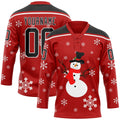 Custom Hockey Jersey - Red Black-White Christmas Snowman 3D product image 1