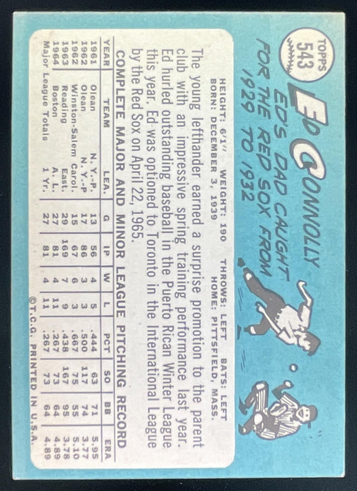 1965 Topps #543 Ed Connolly RC product image 2, provided for visual reference and product detail review