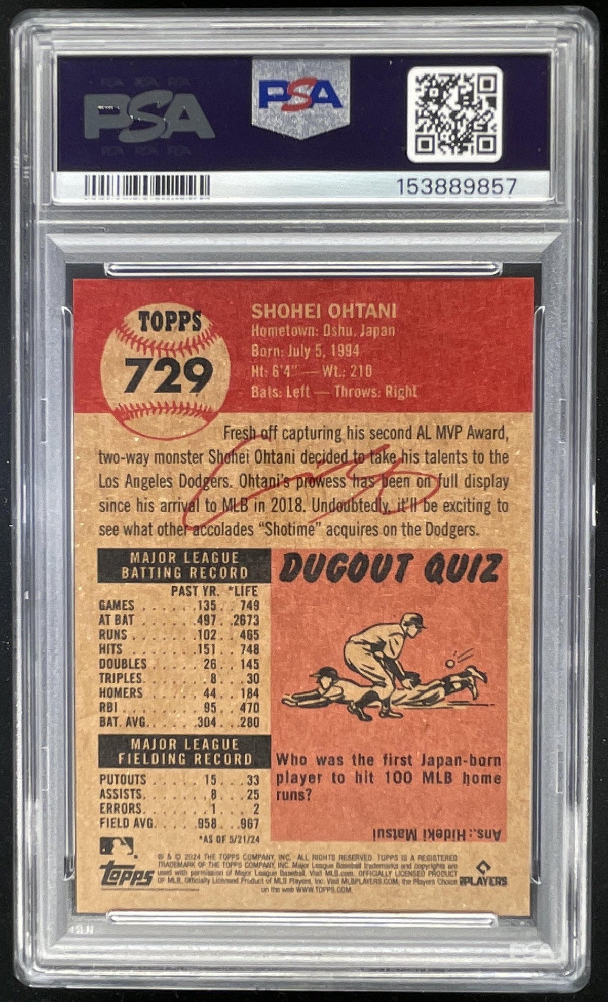 2024 Topps Living #729 Shohei Ohtani PSA 9 product image 2, provided for visual reference and product detail review