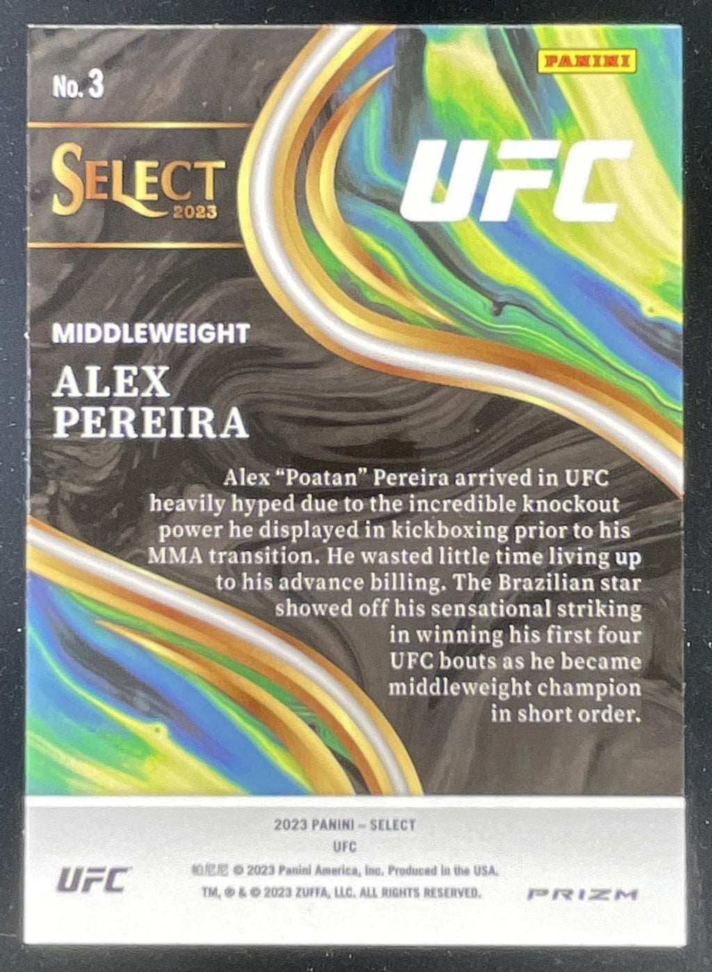 2023 Panini Select UFC Sensations #3 Alex Pereira product image 2, provided for visual reference and product detail review
