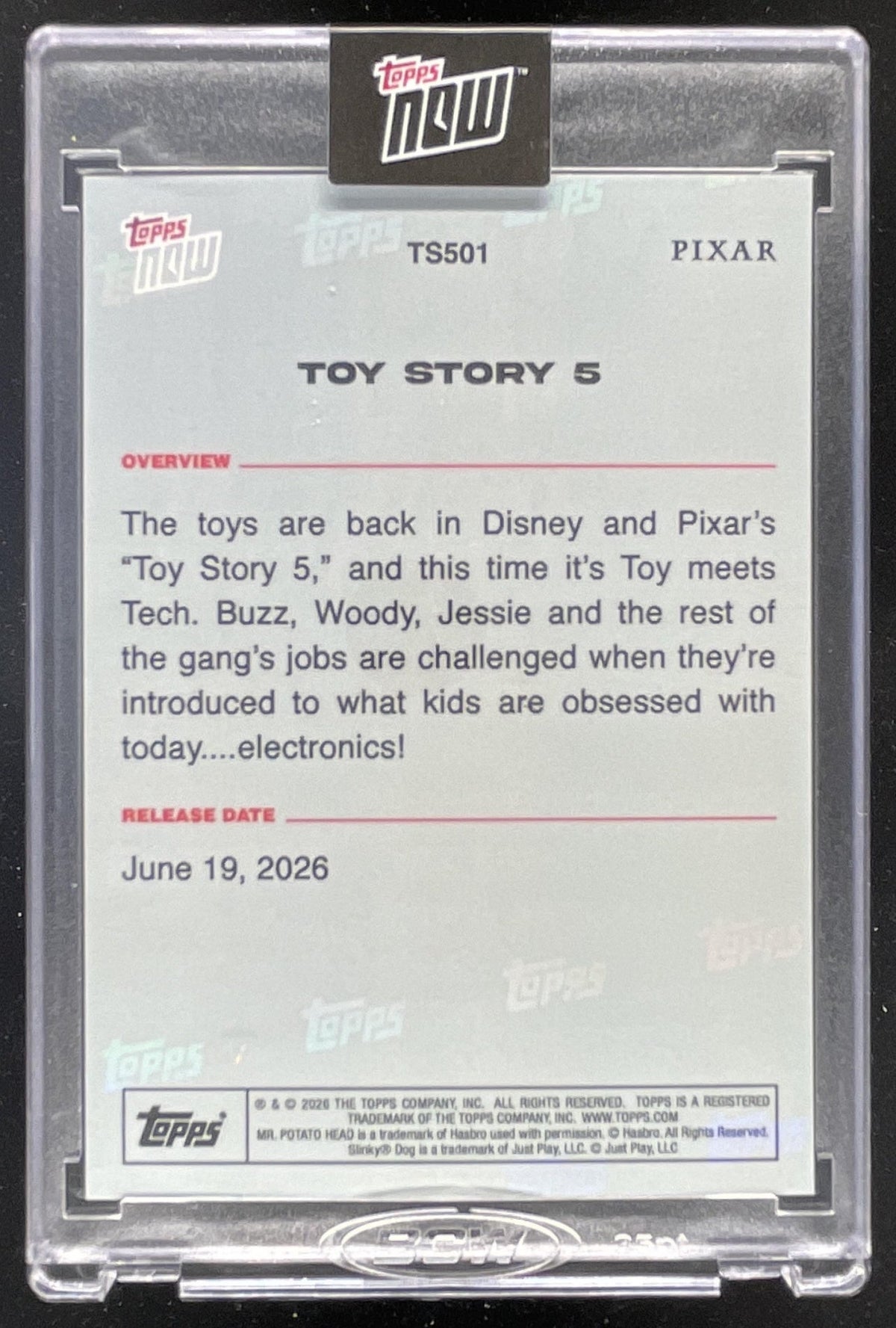 2026 Topps Now Pixar Encased Card #TS501 Toy Story 5 product image 2, provided for visual reference and product detail review