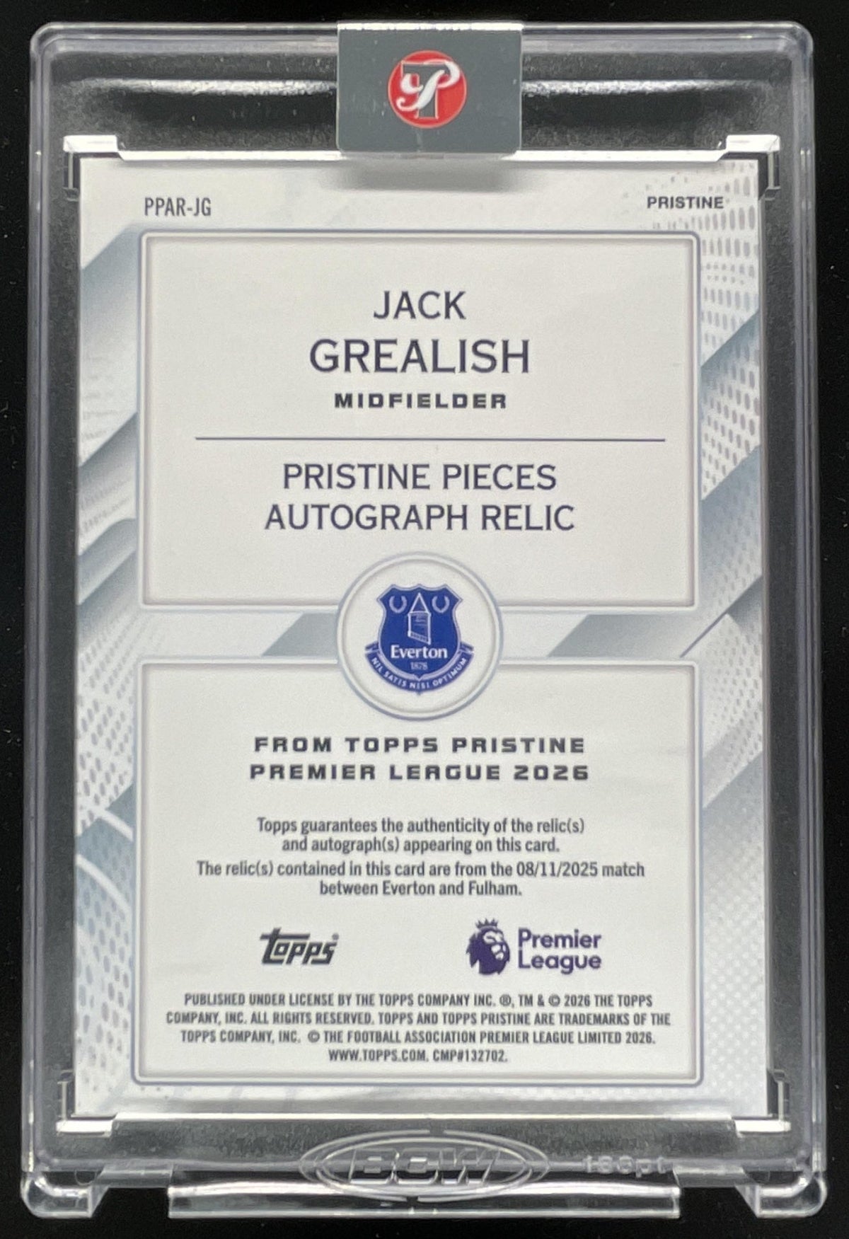 2025 Topps Pristine Premier League Pieces Relics Orange Jack Grealish Auto /25 product image 2, provided for visual