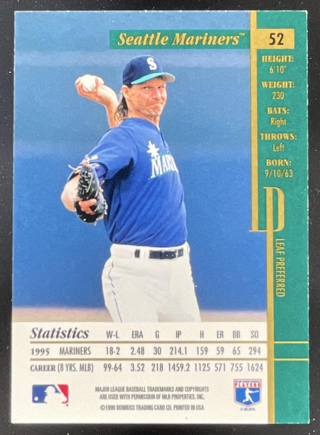 1996 Leaf Preferred #52 Randy Johnson product image 2, provided for visual reference and product detail review
