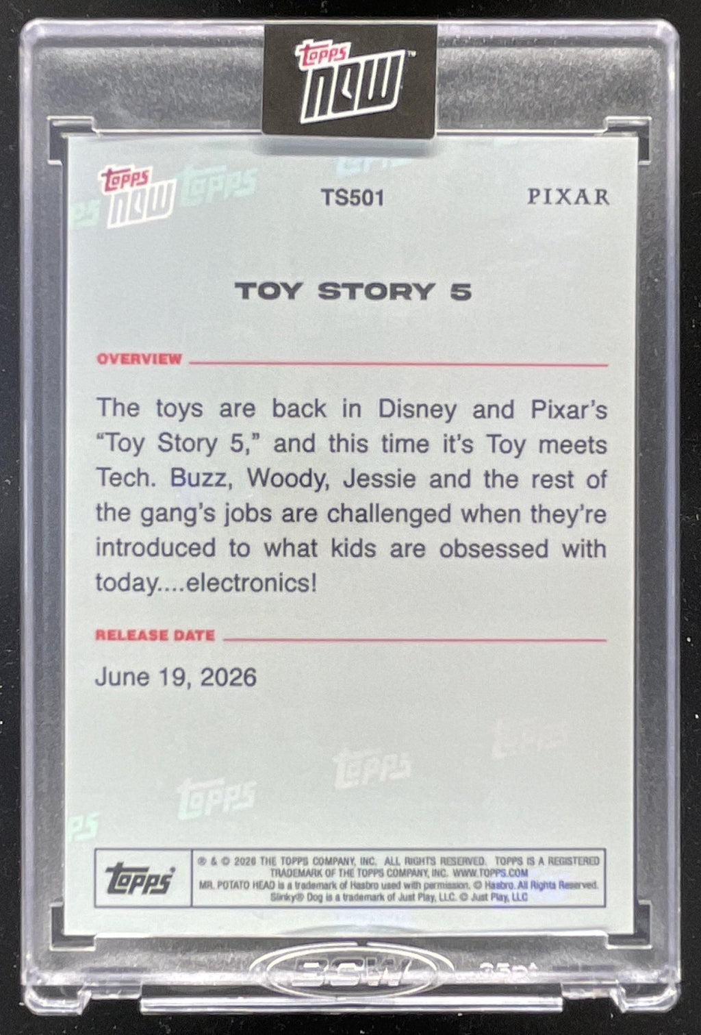 2026 Topps Now Pixar Encased Card #TS501 Toy Story 5 product image 2, provided for visual reference and product detail review