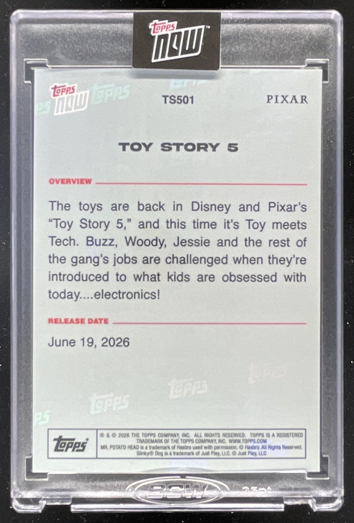 2026 Topps Now Pixar Encased Card #TS501 Toy Story 5 product image 2, provided for visual reference and product detail review
