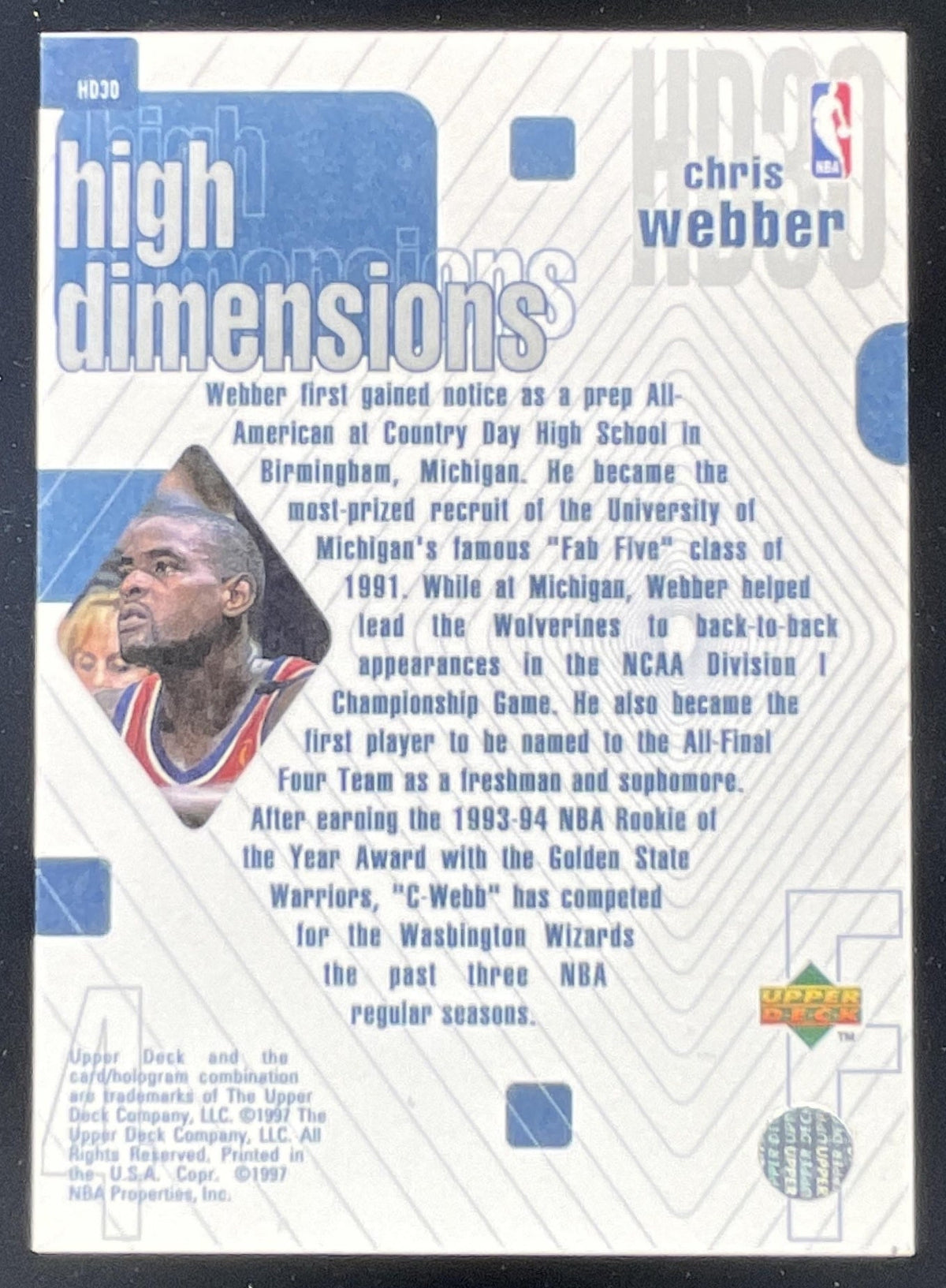 1997-98 Upper Deck High Dimensions #HD30 Chris Webber /2000 product image 2, provided for visual reference and product