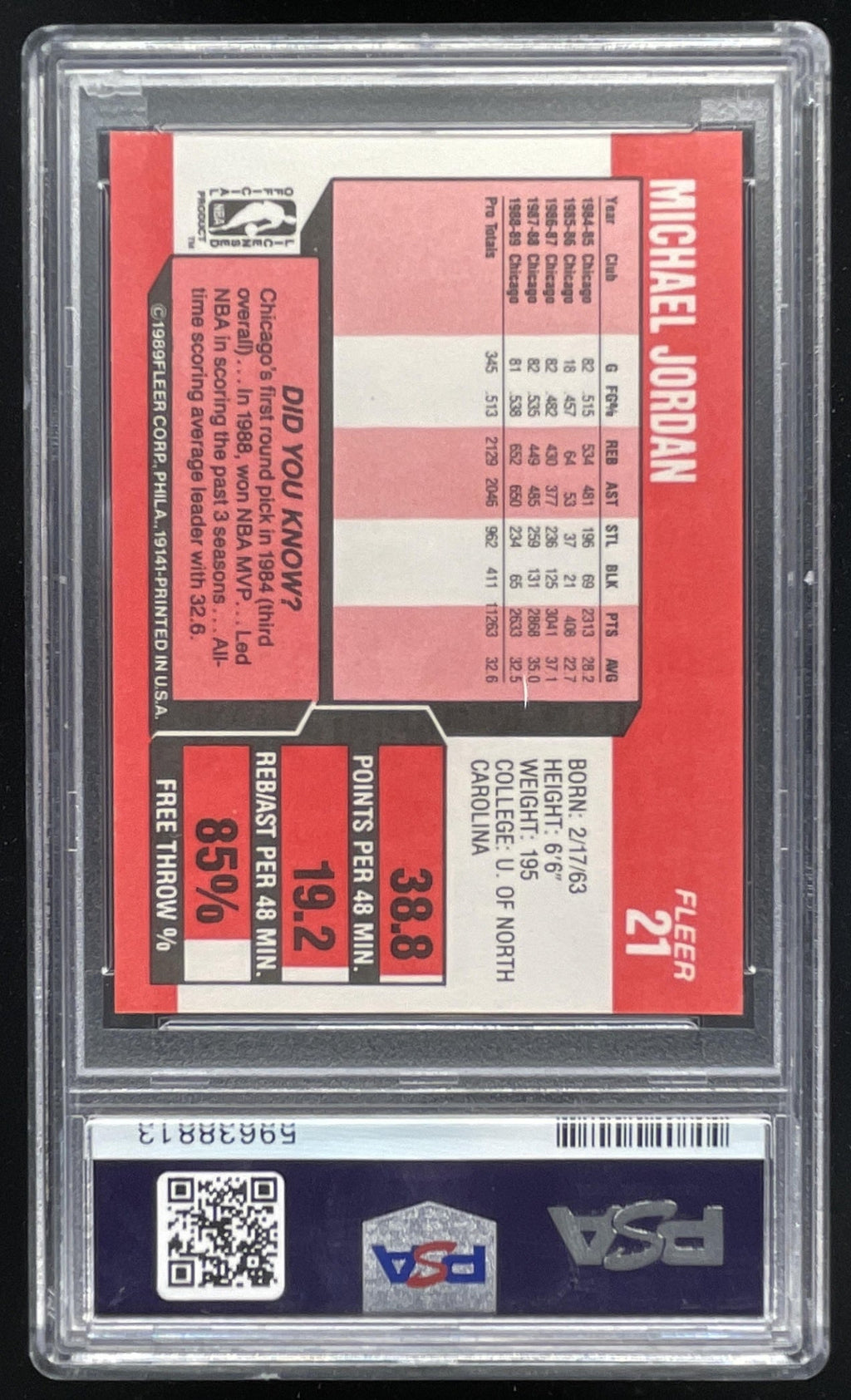1989-90 Fleer #21 Michael Jordan PSA 10 product image 2, provided for visual reference and product detail review