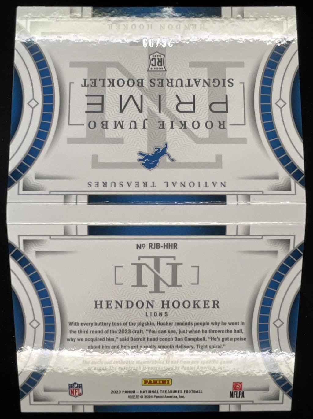 2023 National Treasures Rookie Jumbo Prime Booklet Hendon Hooker Auto /99 product image 2, provided for visual reference and