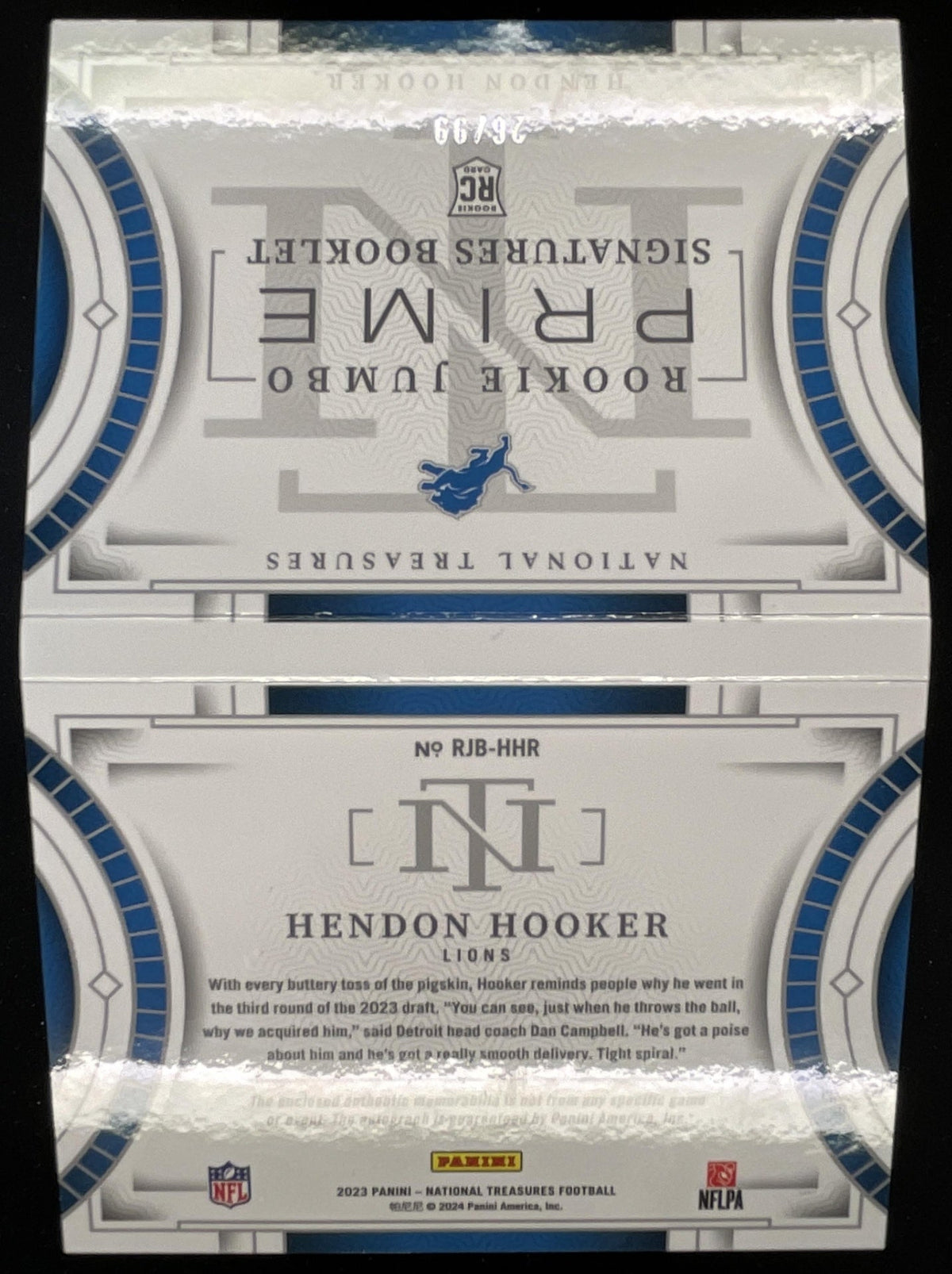2023 National Treasures Rookie Jumbo Prime Booklet Hendon Hooker Auto /99 product image 2, provided for visual reference and