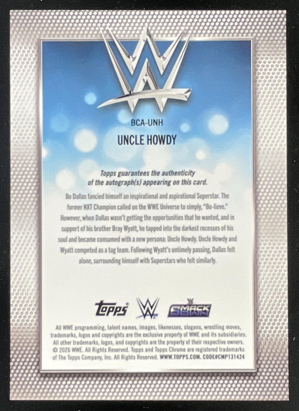 2026 Topps Chrome WWE Autograph #BCA-UNH Uncle Howdy Auto product image 2, provided for visual reference and product detail