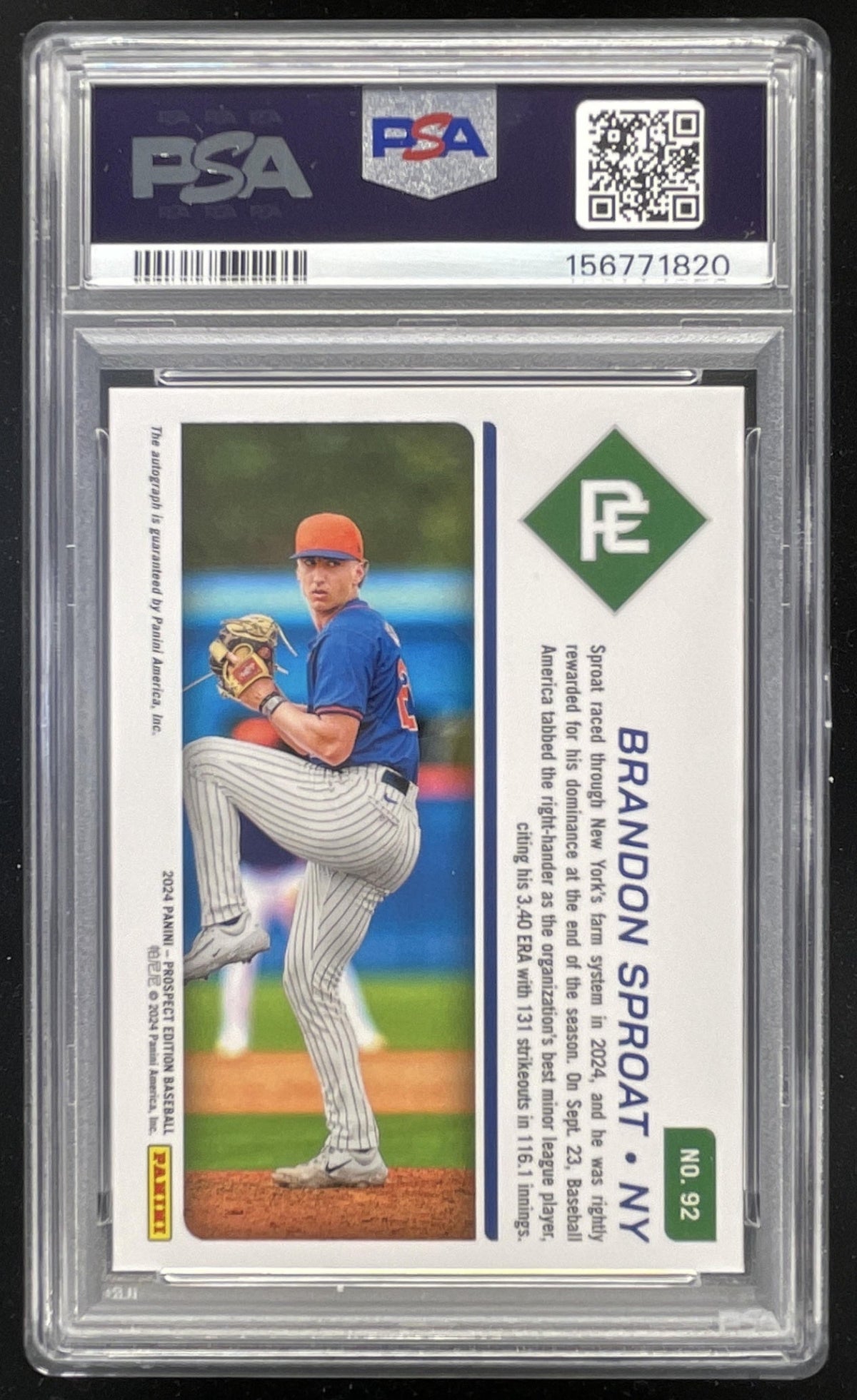 2024 Prospect Edition Holo Prospect Ticket #92 Brandon Sproat Auto PSA 10 product image 2, provided for visual reference and