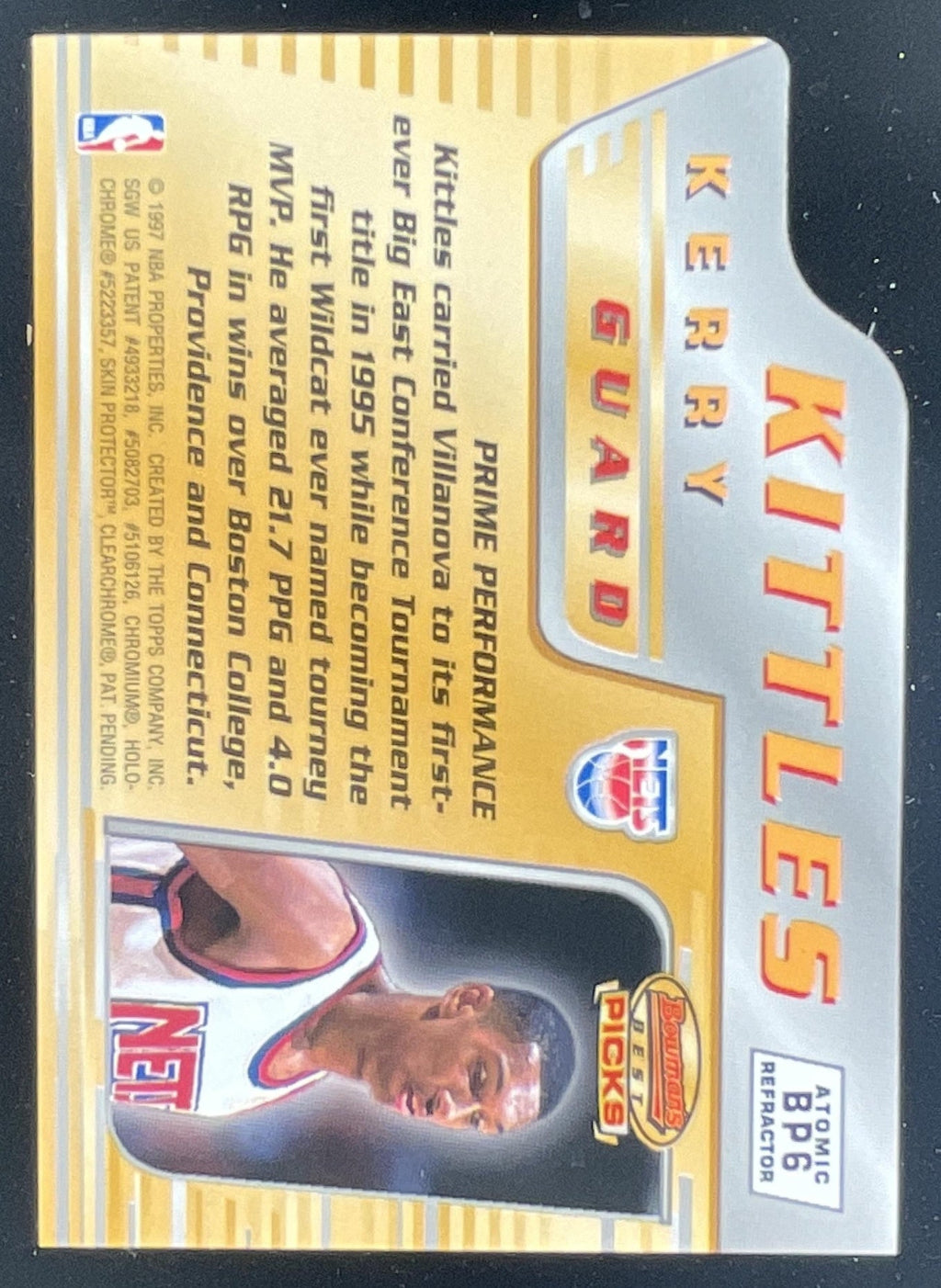 1996-97 Bowman's Best Picks Atomic Refractors #BP6 Kerry Kittles RC product image 2, provided for visual reference and