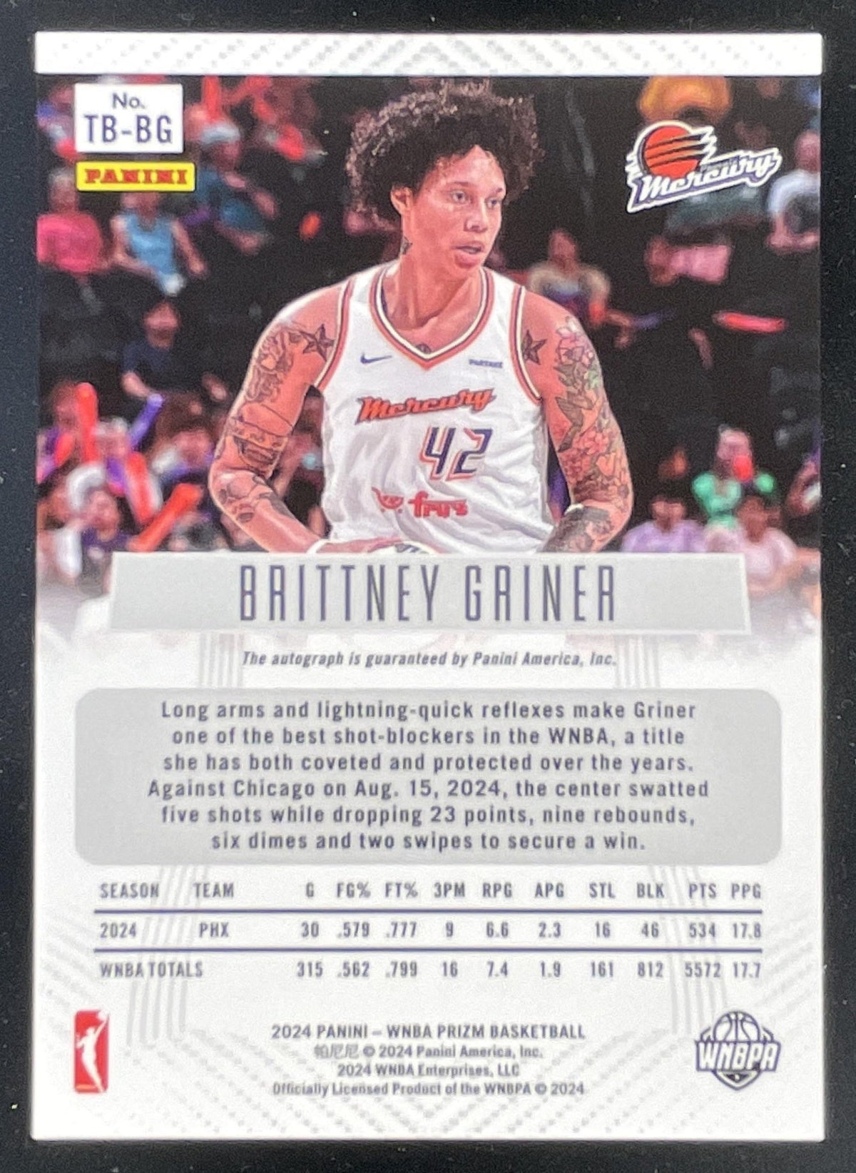 2024 WNBA Prizm Throwback Signatures #TB-BG Brittney Griner Auto product image 2, provided for visual reference and product