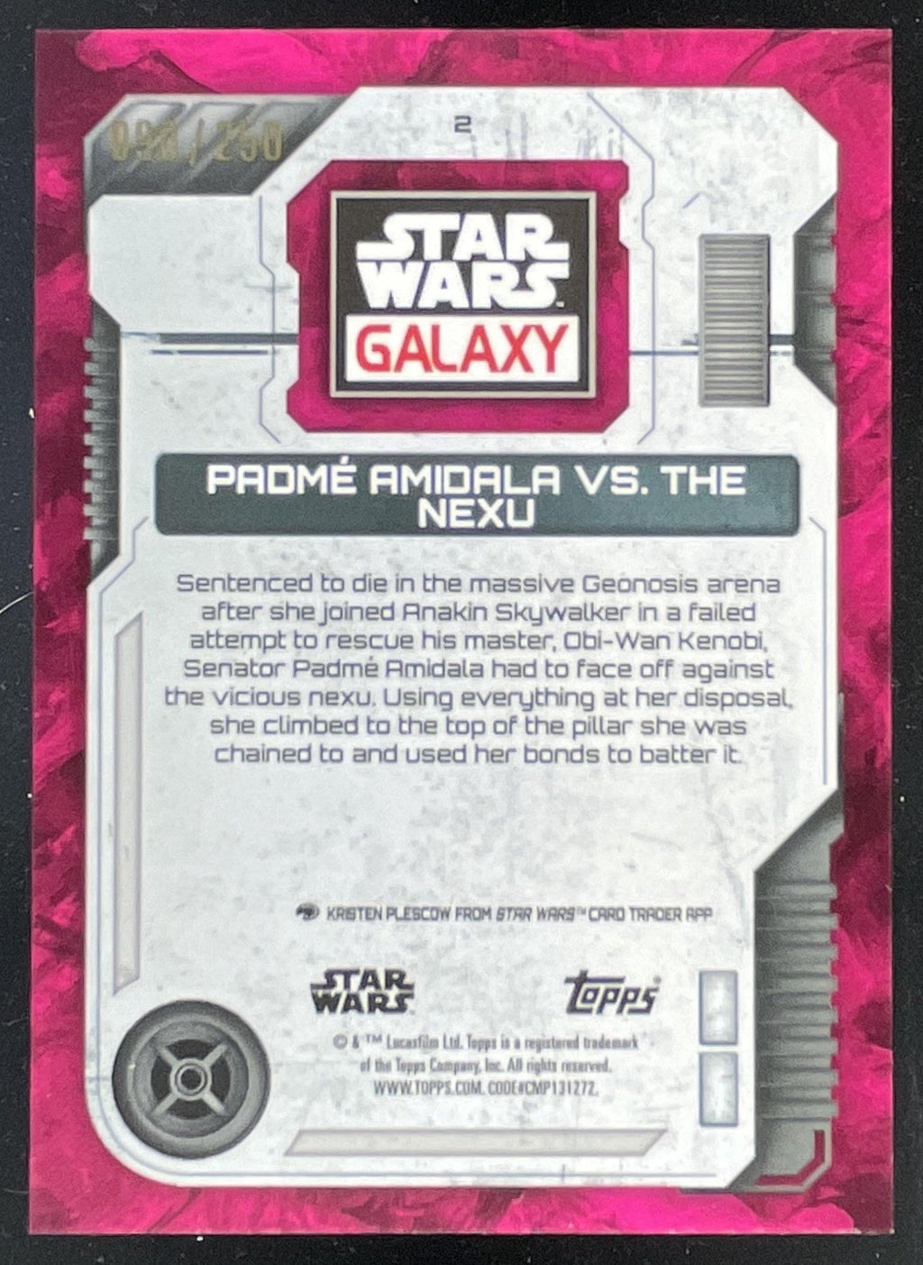 2026 Topps Chrome Star Wars Galaxy Magenta Lava Padme Amidala vs. the Nexu /250 product image 2, provided for visual