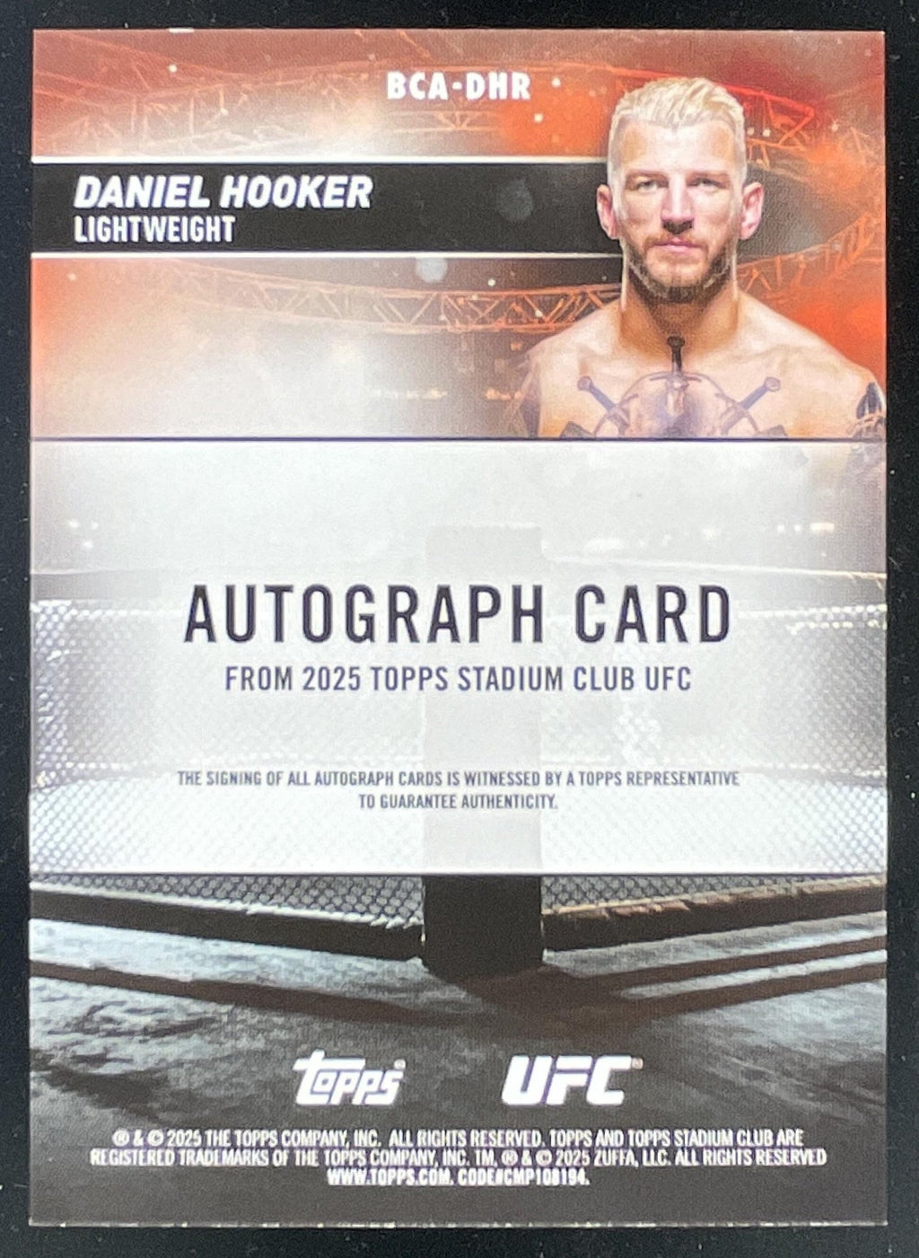 2025 Topps UFC Stadium Club Autograph #BCA-DHR Daniel Hooker Auto product image 2, provided for visual reference and product