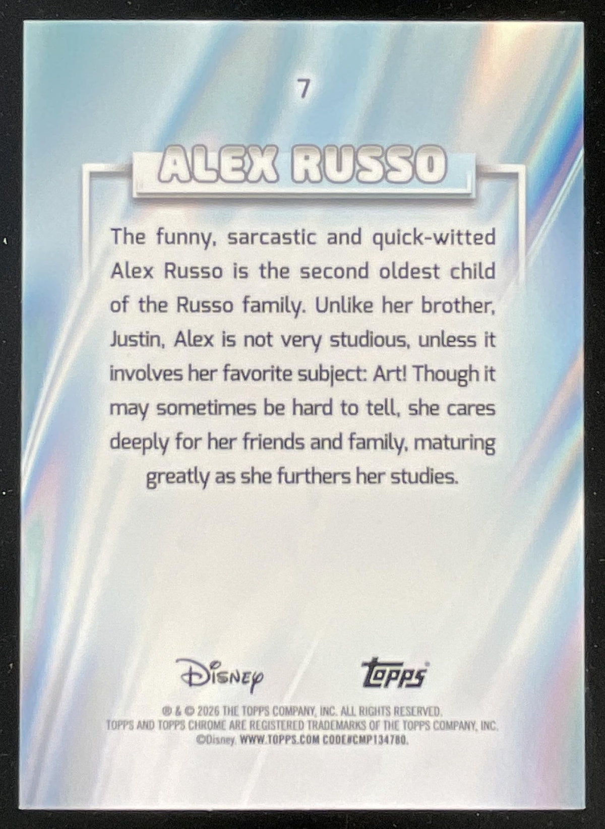 2026 Topps Chrome Disney Aqua Mini-Diamond Refractor #7 Alex Russo /199 product image 2, provided for visual reference and