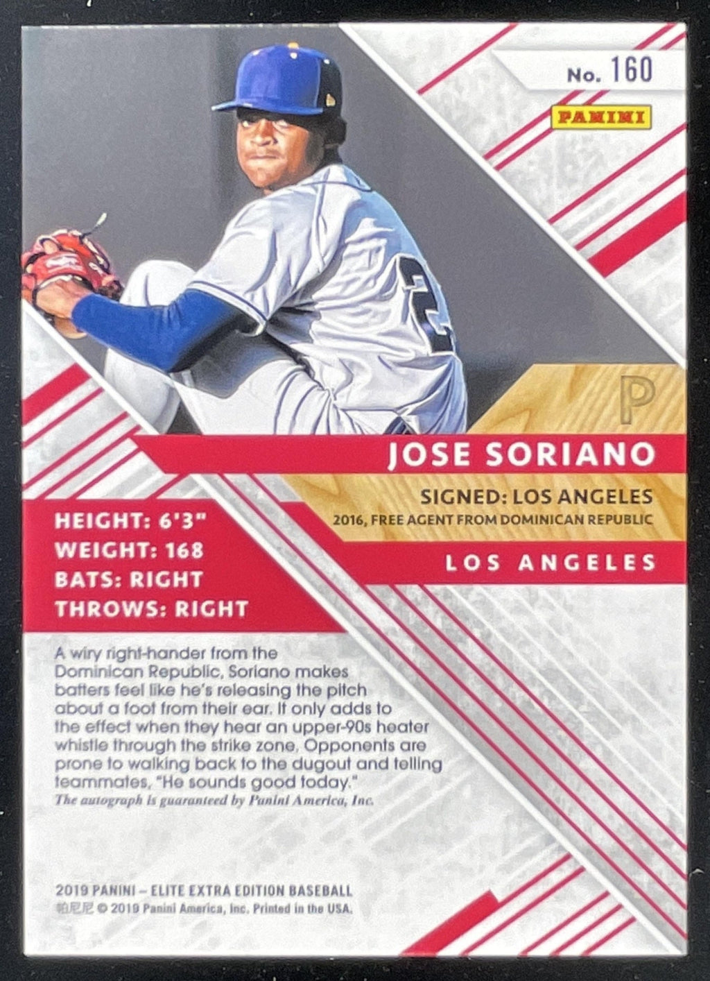2019 Panini Elite Extra Edition Autographs #160 Jose Soriano Auto product image 2, provided for visual reference and product