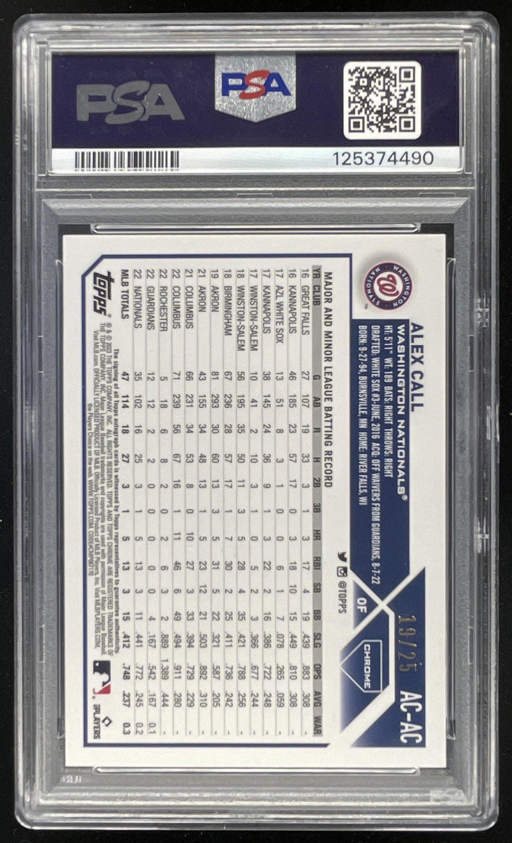 2023 Topps Chrome Update Orange Wave #AC-AC Alex Call RC Auto /25 PSA 10 product image 2, provided for visual reference and
