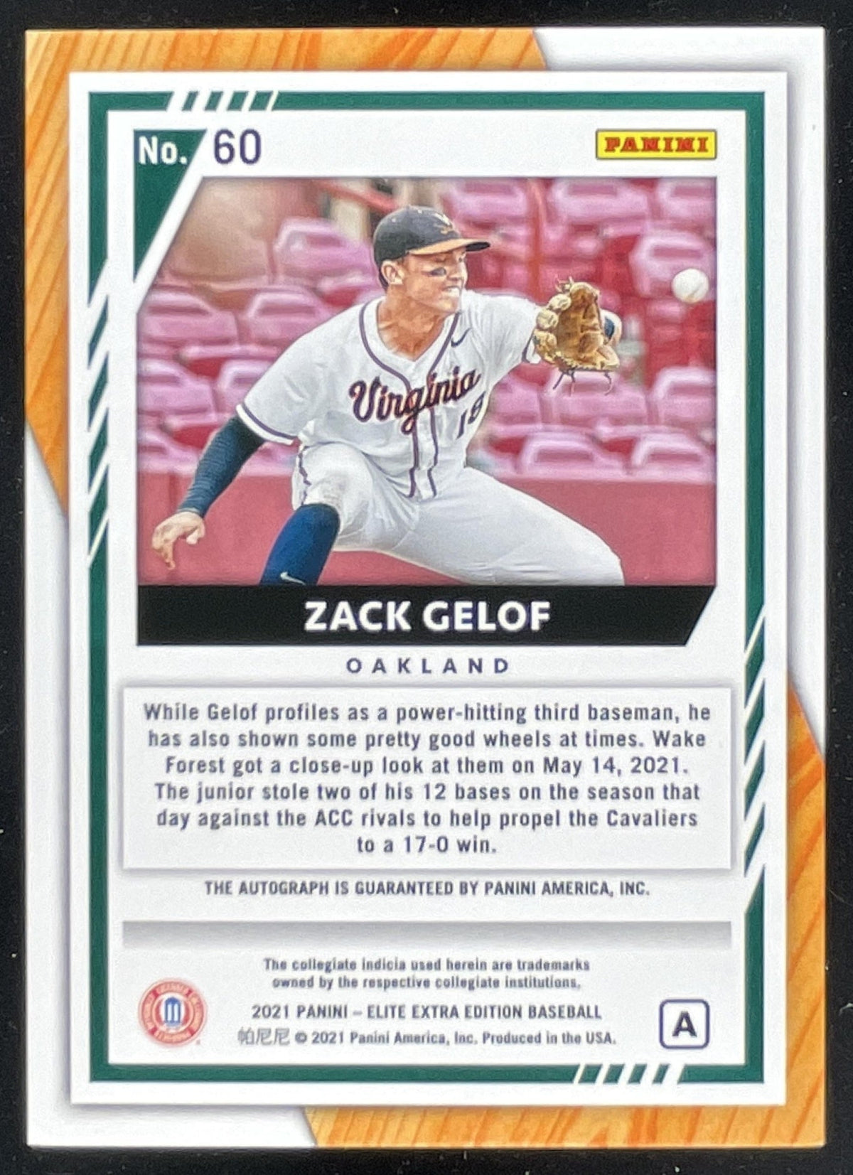 2021 Elite Extra Edition Prime Numbers A Signatures #60 Zack Gelof Auto /205 product image 2, provided for visual reference