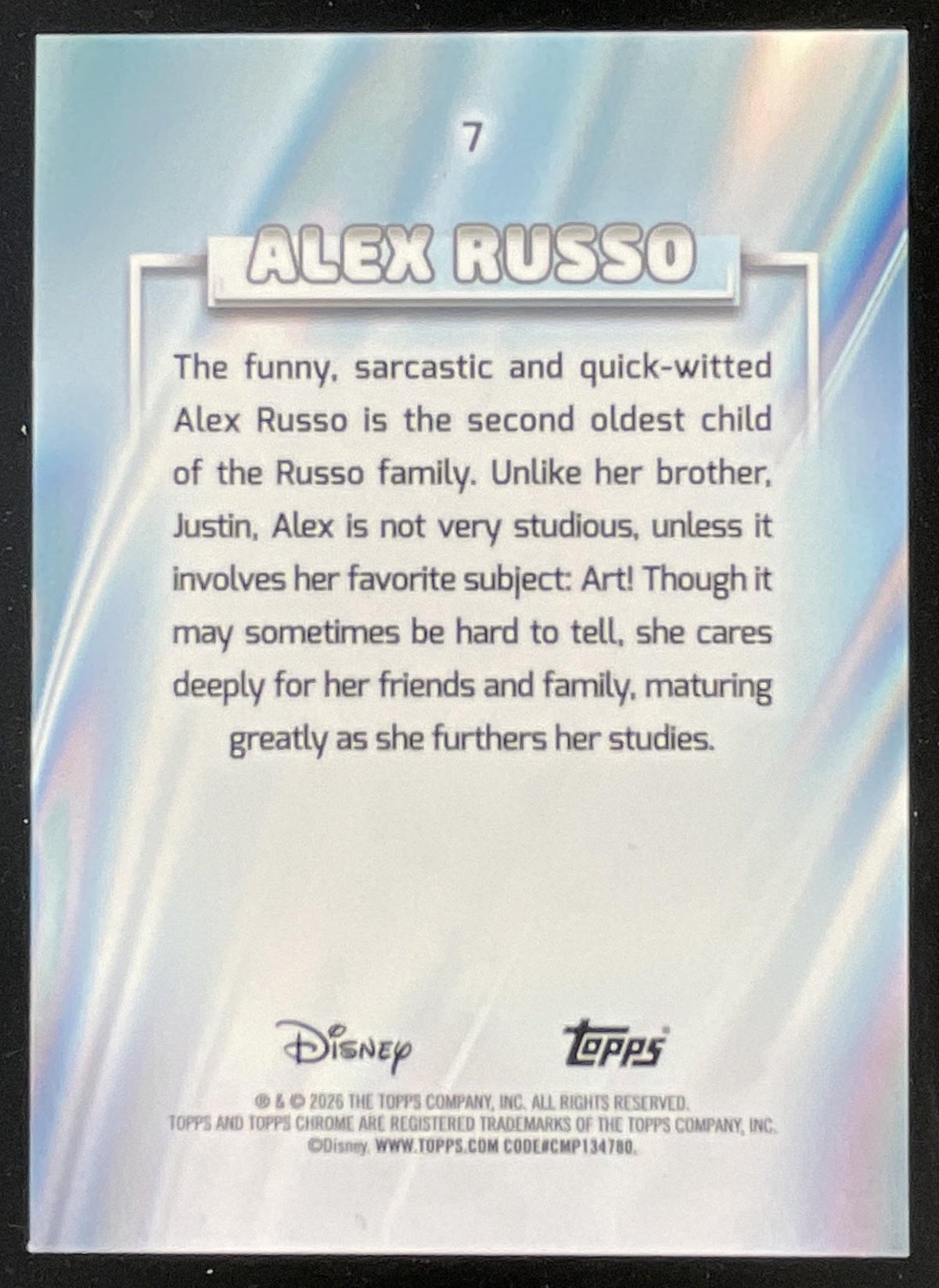 2026 Topps Chrome Disney Blue Refractor #7 Alex Russo /150 product image 2, provided for visual reference and product detail