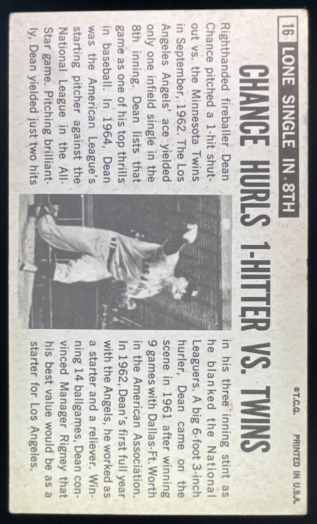 1964 Topps Giants #16 Dean Chance product image 2, provided for visual reference and product detail review
