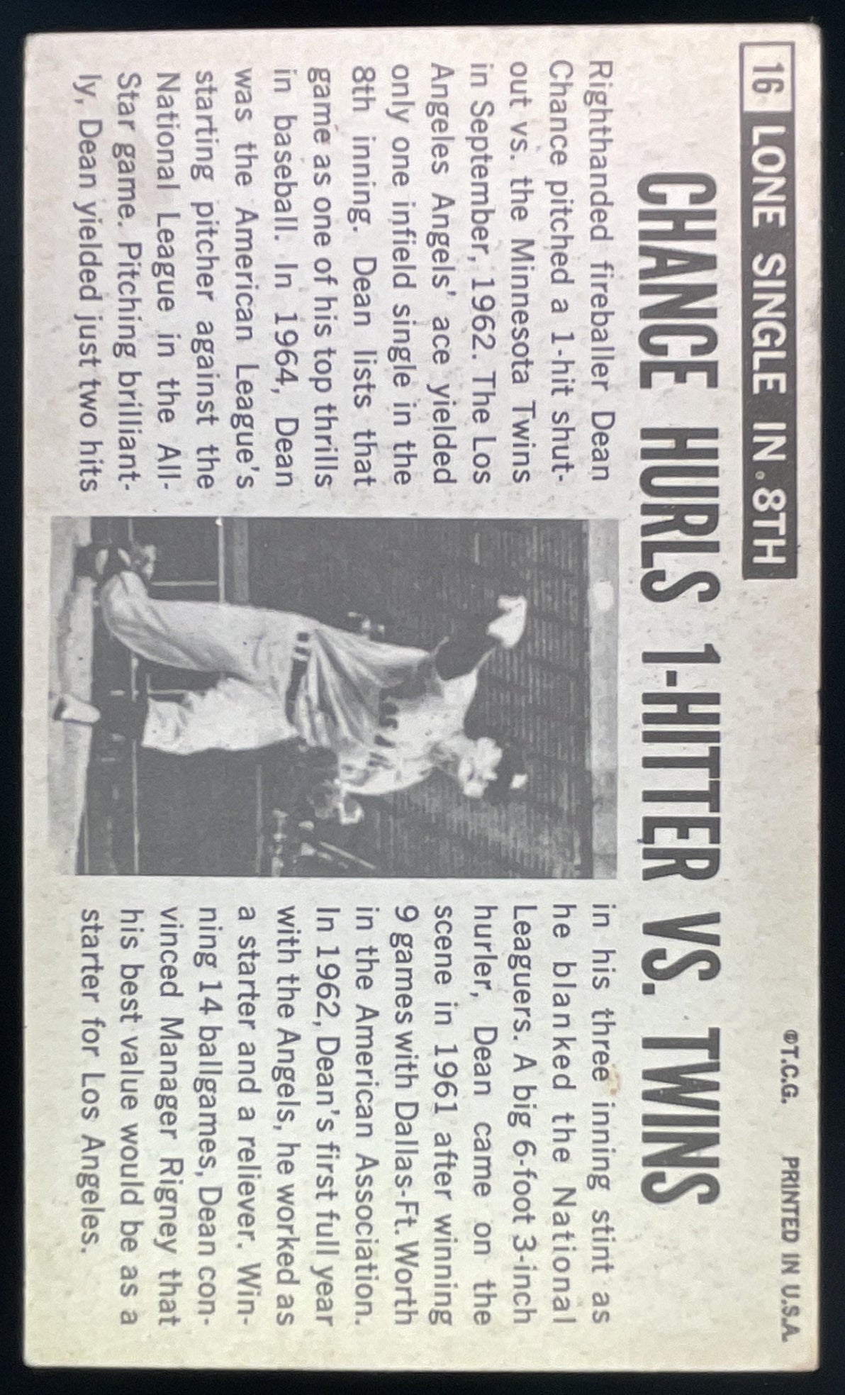 1964 Topps Giants #16 Dean Chance product image 2, provided for visual reference and product detail review