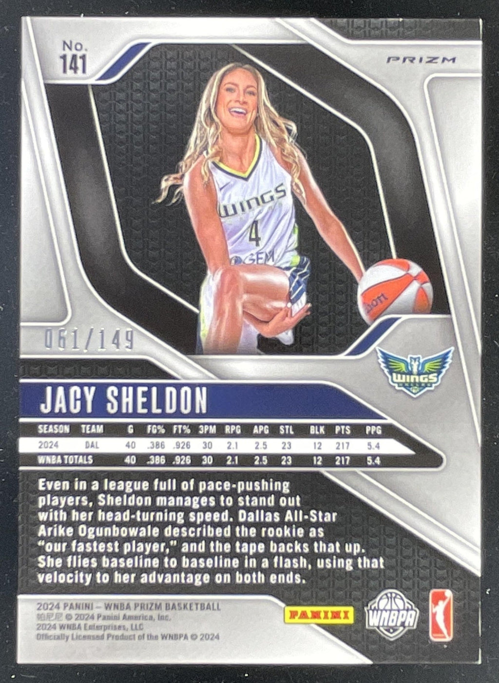 2024 Panini WNBA Prizm Purple Prizm #141 Jacy Sheldon /149 product image 2, provided for visual reference and product detail