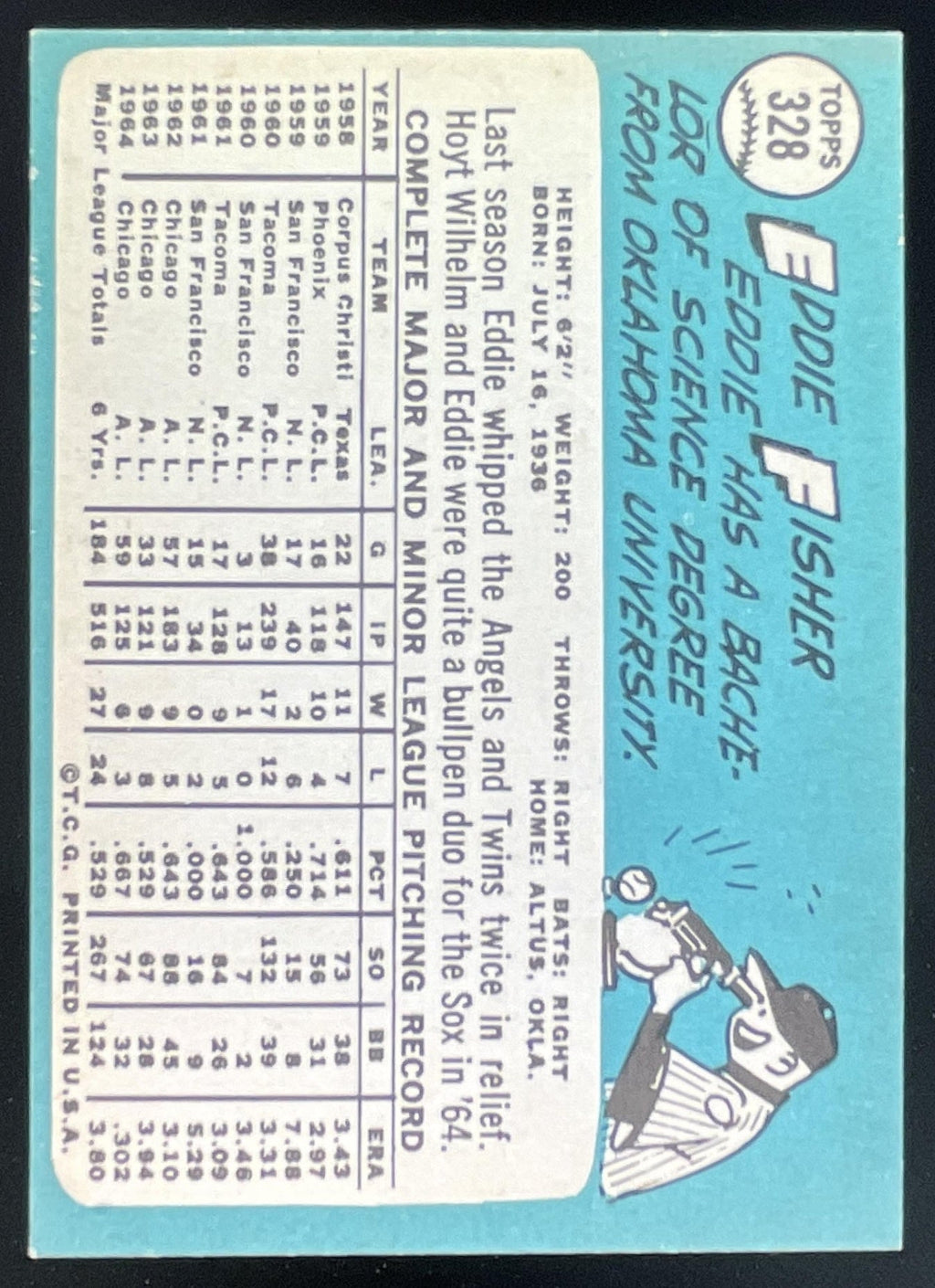 1965 Topps #328 Eddie Fisher product image 2, provided for visual reference and product detail review