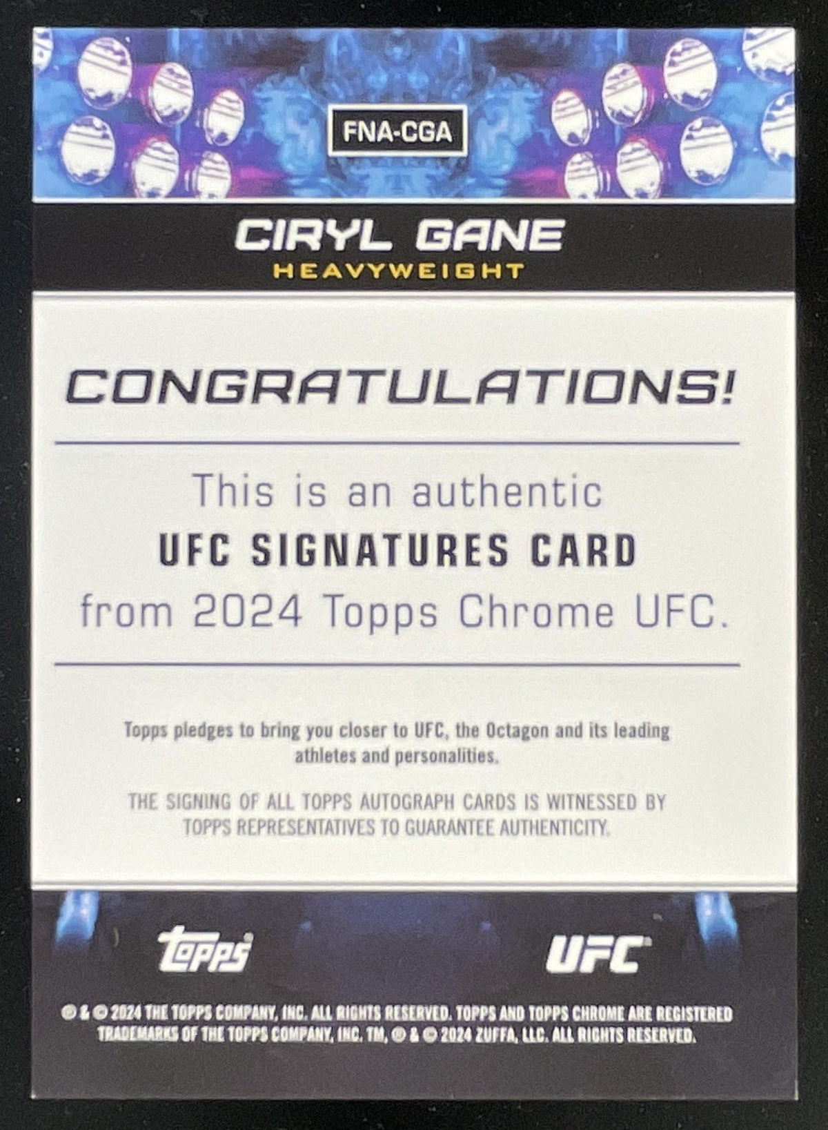 2024 Topps Chrome UFC Signatures #FNA-CGA Ciryl Gane Auto product image 2, provided for visual reference and product detail