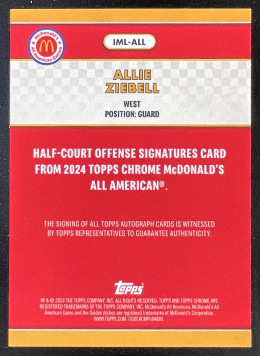 2024 Topps Chrome McDonald's Half-Court Blue RayWave Allie Ziebell Auto product image 2, provided for visual reference and