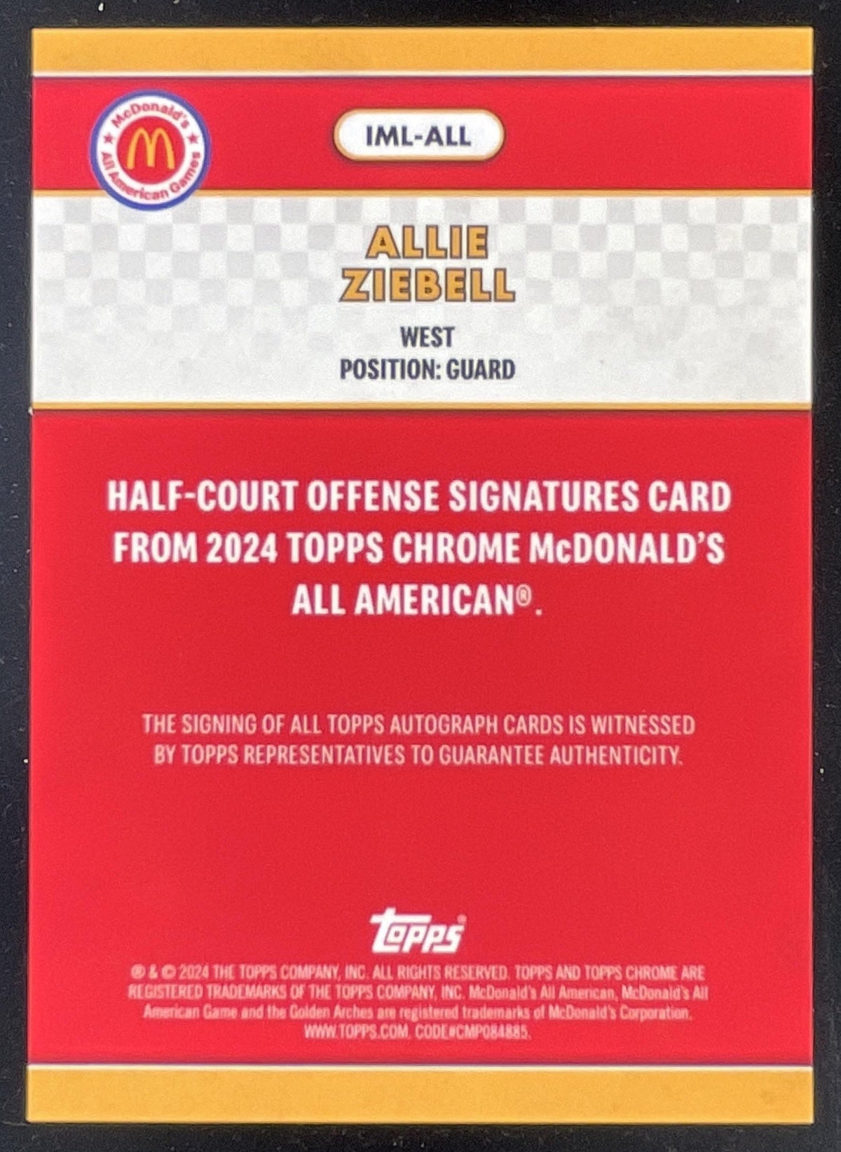 2024 Topps Chrome McDonald's Half-Court Blue RayWave Allie Ziebell Auto product image 2, provided for visual reference and