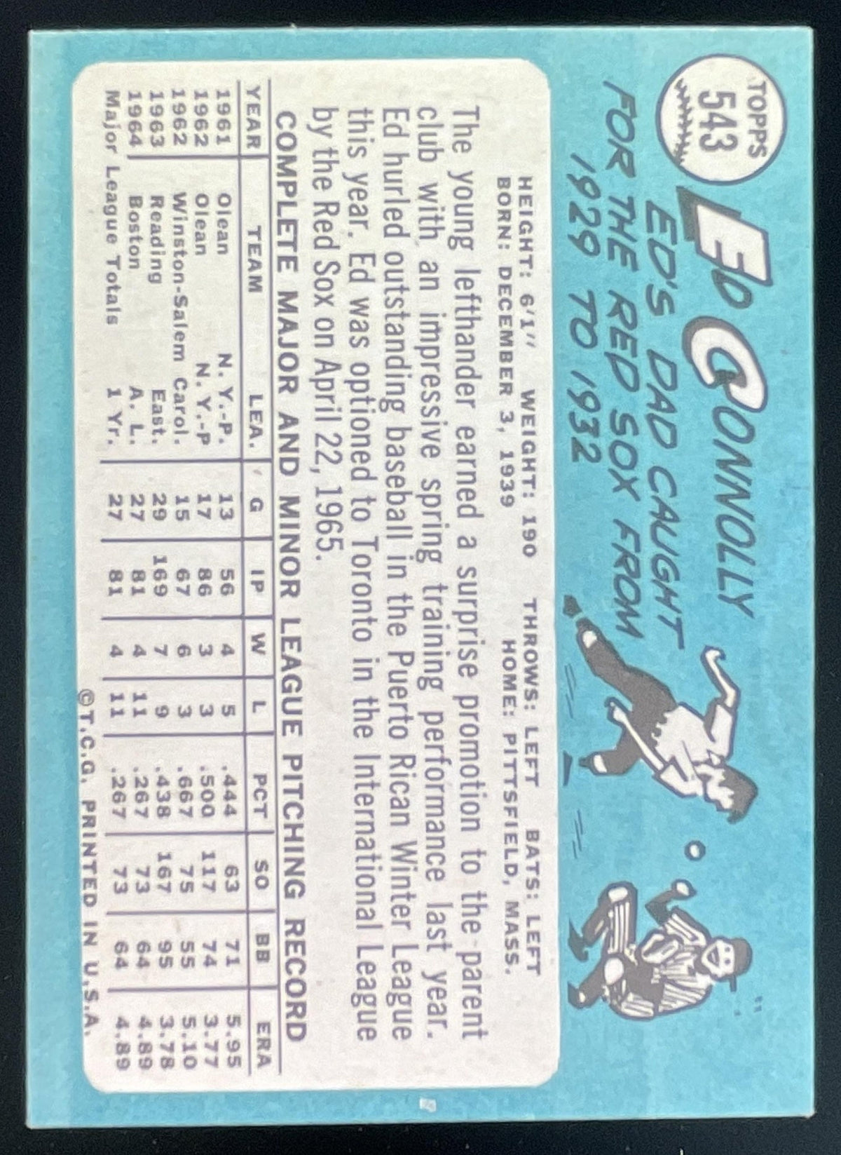 1965 Topps #543 Ed Connolly RC product image 2, provided for visual reference and product detail review