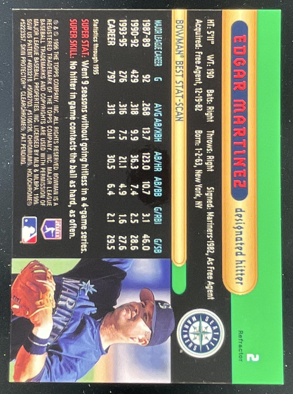 1996 Bowman's Best Refractors #2 Edgar Martinez product image 2, provided for visual reference and product detail review