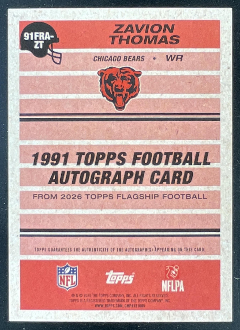 2026 Topps 1991 Topps Rookie Autograph #91FRA-ZT Zavion Thomas RC Auto product image 2, provided for visual reference and
